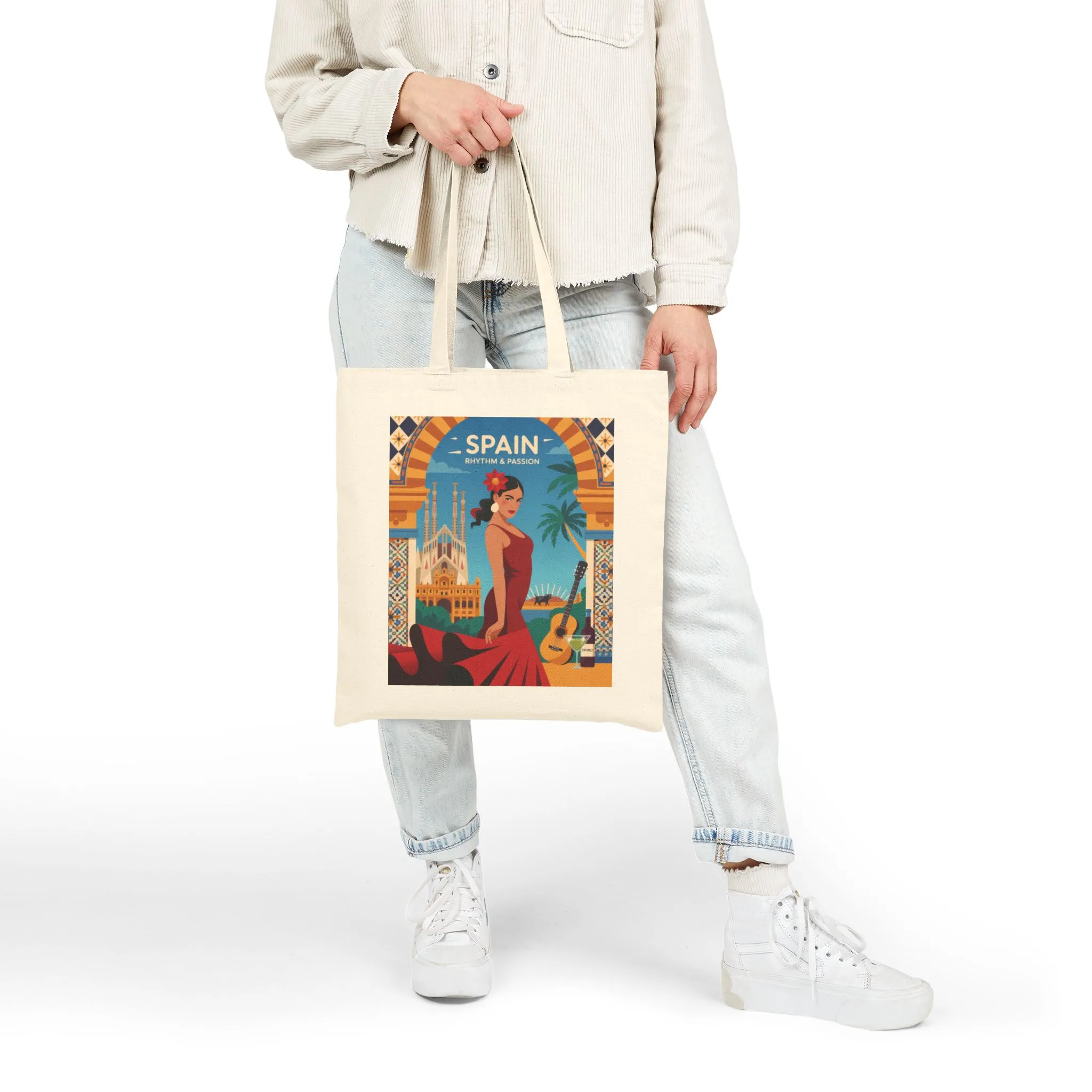 Spanish Rhythm Canvas Tote Bag, Eco-Friendly Shopper, Travel Essentials, Gift for Travelers, Sustainable Fashion - Image 3