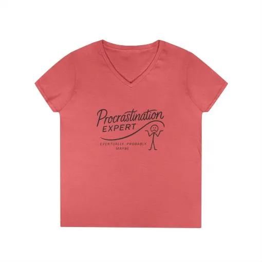 Procrastination Expert V-Neck T-Shirt, Funny Gift for Students, Lazy Days, Work from Home, Relaxing Apparel, Humor Shirt - Image 4
