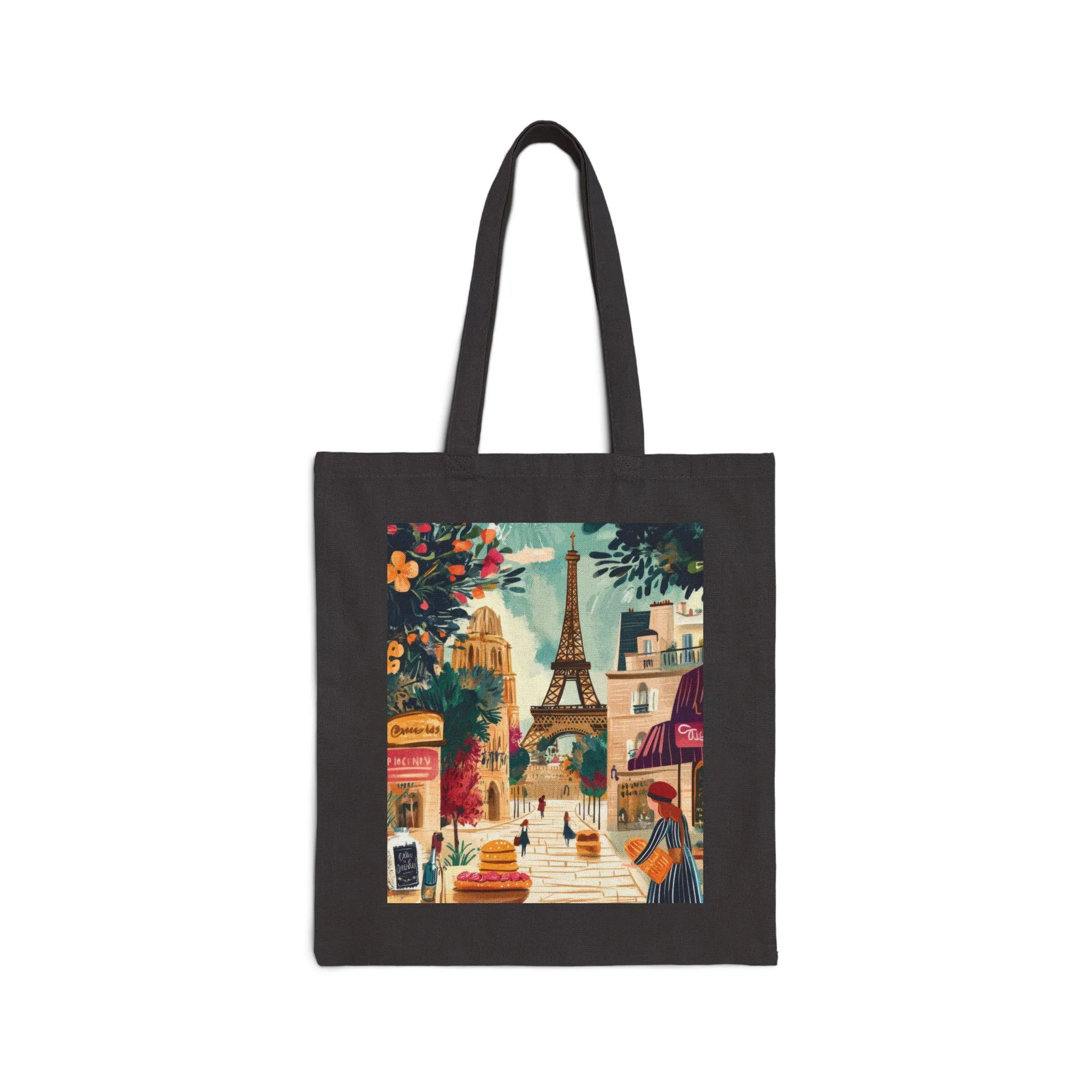Parisian Scene Cotton Canvas Tote Bag, Eco-Friendly Shopping Tote, Travel Bag, Gift for Her, Fashionable Carryall - Image 7