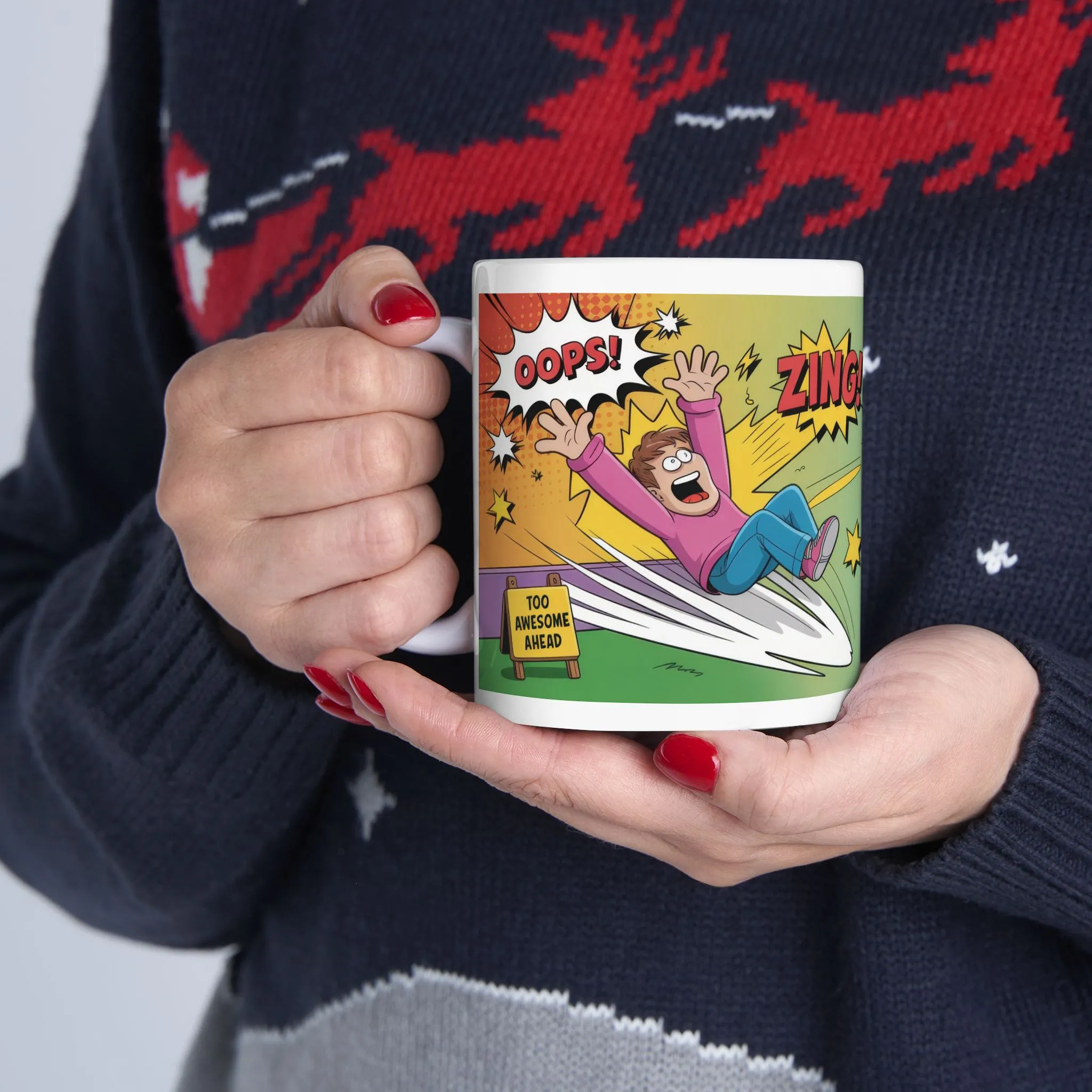 Funny Comic Mug, Dont Trip Over My Awesomeness, Bold Confidence Coffee Cup, Colorful Humor Gift, Cartoon Style Mug, Gift for Coffee Lovers - Image 7