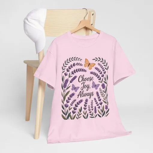 Choose Joy Always Women's Tee, Floral Graphic T-Shirt, Inspirational Gifts, Positive Vibes Apparel, Nature Lover's Gift, Lavender Printed - Image 27