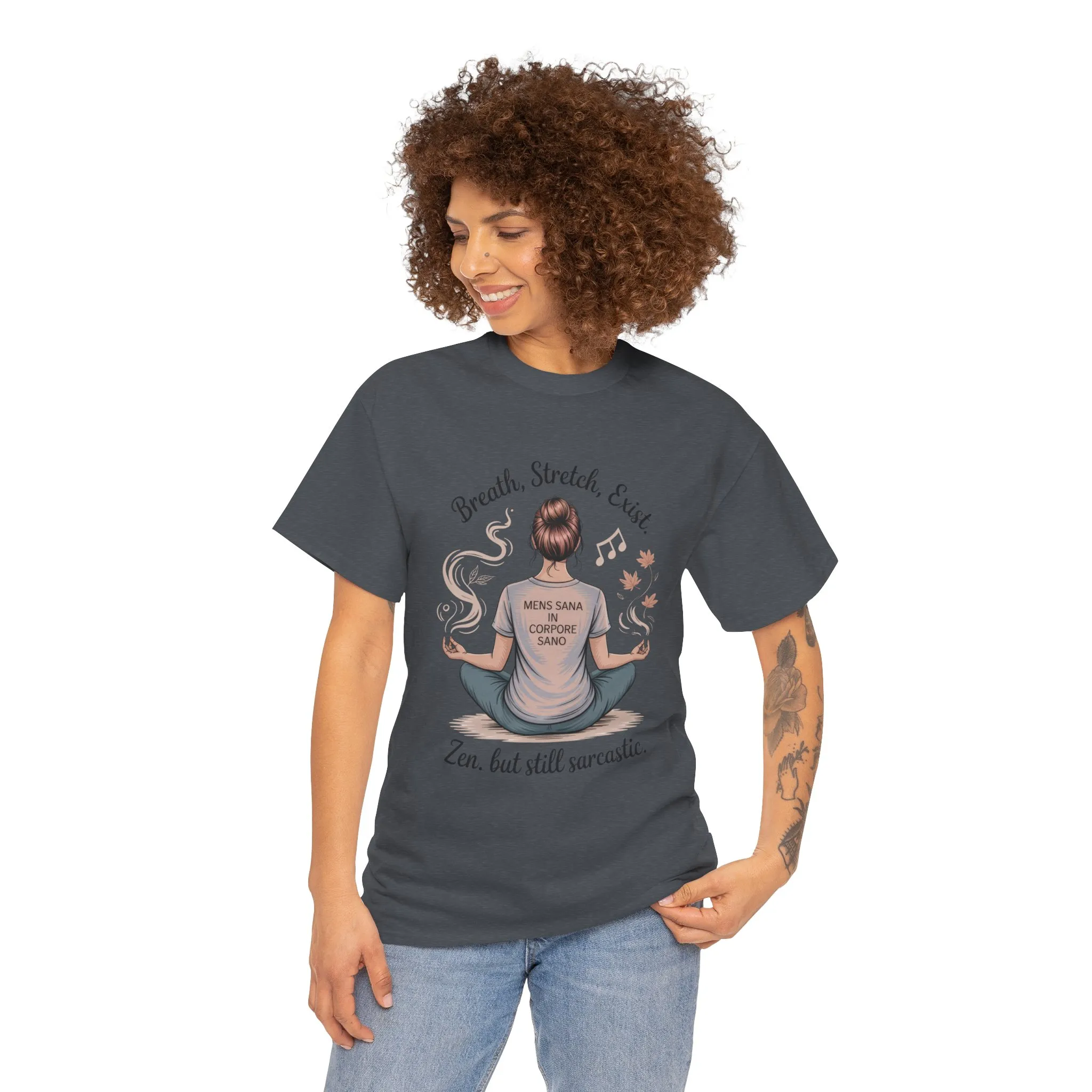 Zen Sarcasm Women s Heavy Cotton Tee, Breath Stretch Exist Shirt, Gift for Yoga Lovers, Relaxation Tee, Funny Meditation Top, Relaxation Tee - Image 31