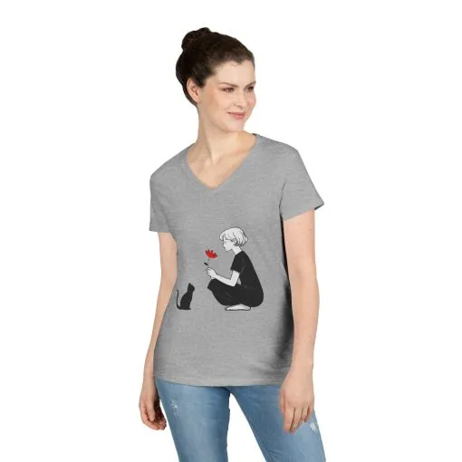 Cat Lover's V-Neck T-Shirt - Cute Graphic Tee for Pet Owners, Gifts for Cat Lovers, Animal Lover Apparel, Valentine's Day, Cat Love - Image 3