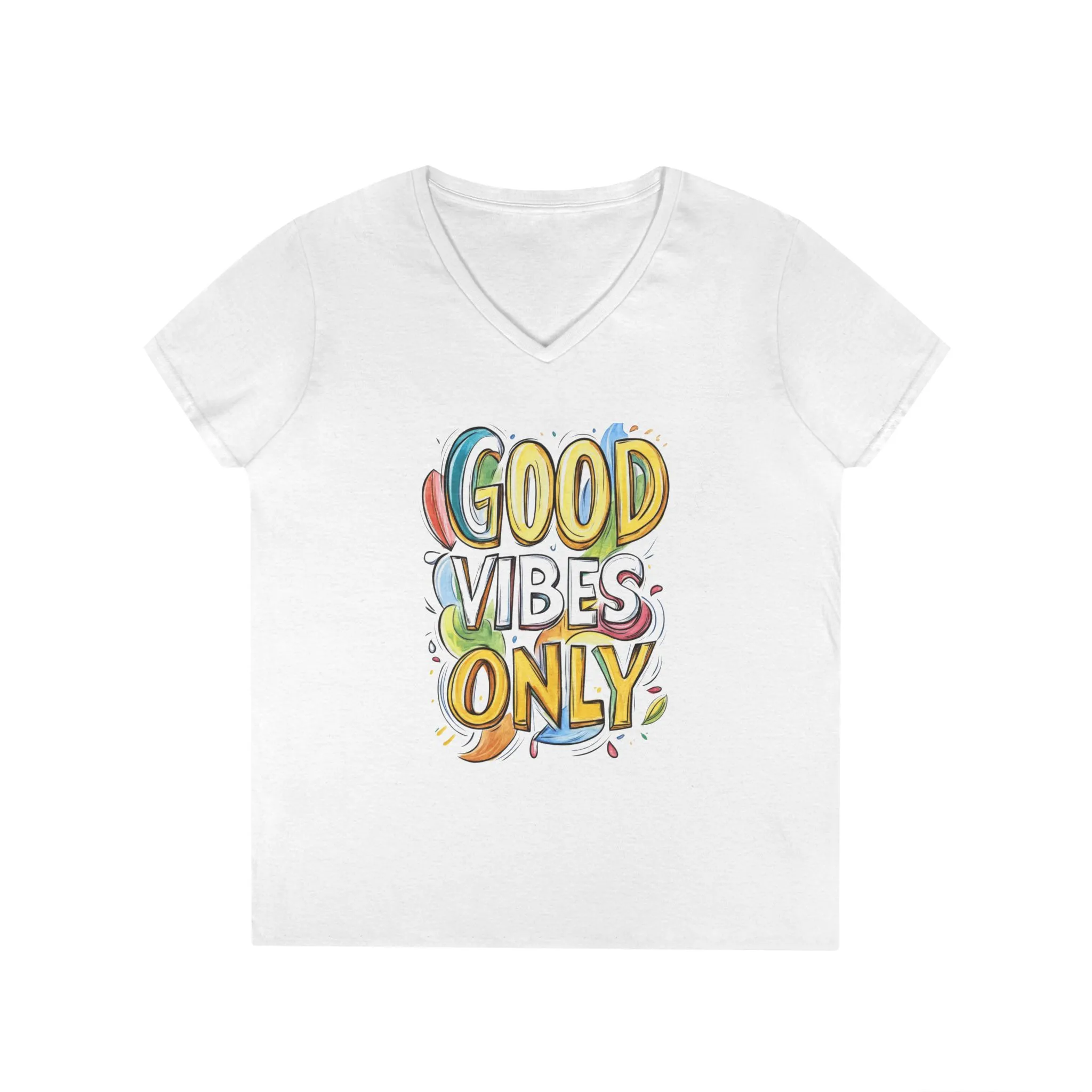 Good Vibes Only Ladies' V-Neck T-Shirt | Positive Message Tee, Casual Wear, Gift for Her, Summer Style, Feel Good Fashion, Positive Energy - Image 4
