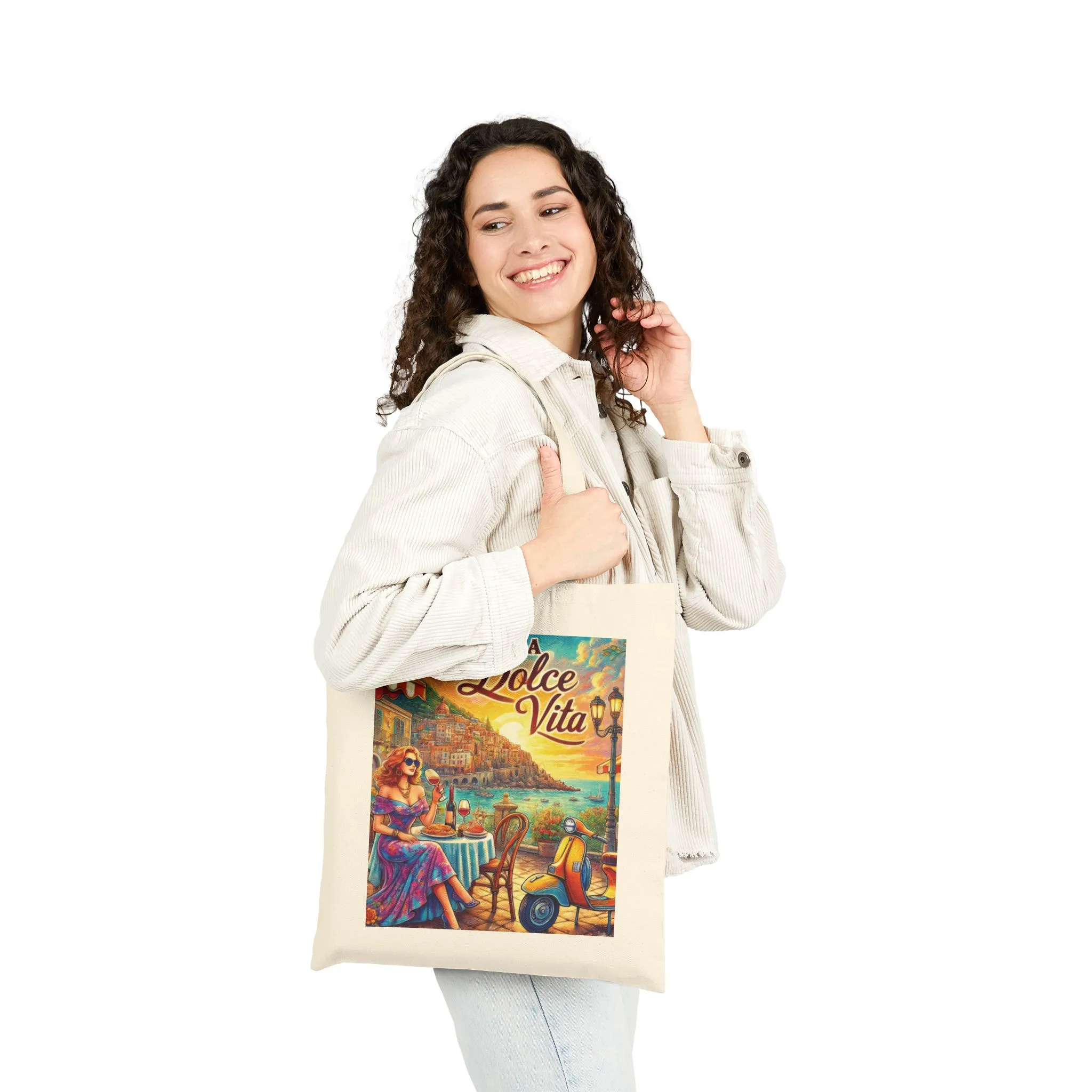 La Dolce Vita Canvas Tote Bag, Summer Beach Bag, Eco-Friendly Shopper, Gift for Her, Vintage Art Tote - Image 2