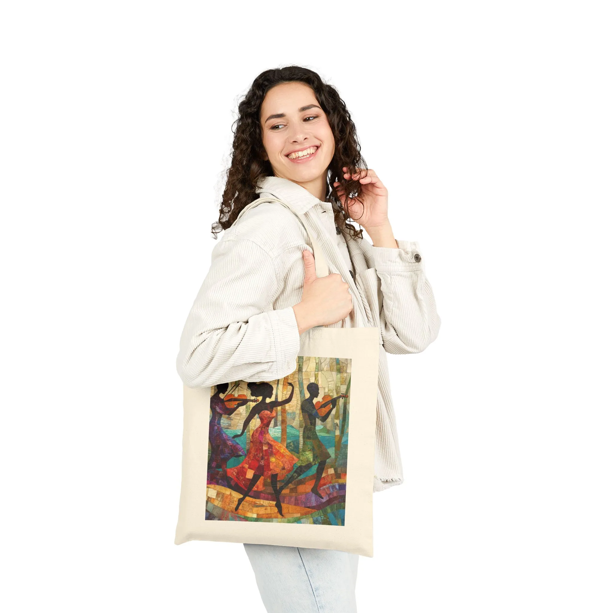Dancing Silhouettes Cotton Tote Bag, Art Lover Gift, Beach Bag, Eco-Friendly Shopping Tote, Bohemian Style, Festival Essentials - Image 8