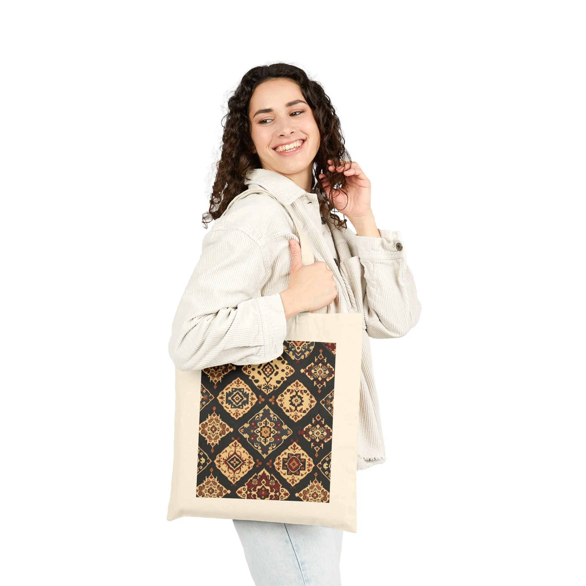 Bohemian Pattern Cotton Canvas Tote Bag, Eco-Friendly Shopping Bag, Art Tote, Beach Bag, Gift for Her, Market Tote