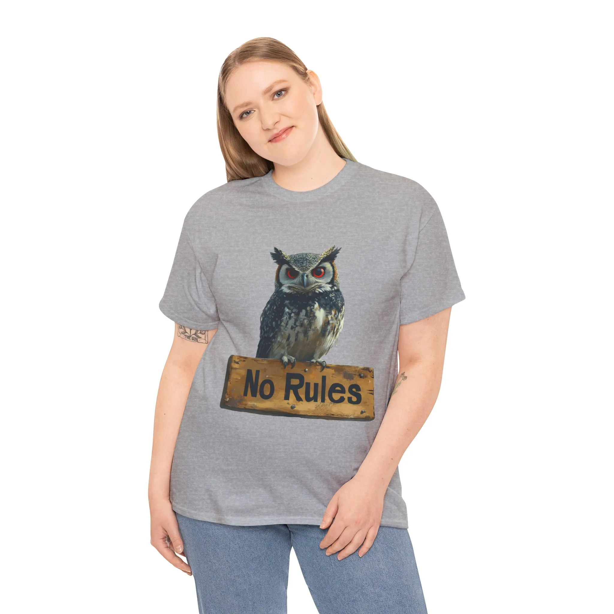 No Rules Owl Graphic T-Shirt, Unisex Heavy Cotton Tee, Funny Animal Shirt, Rebellious Bird Tee Gift for Him or Her - Image 10