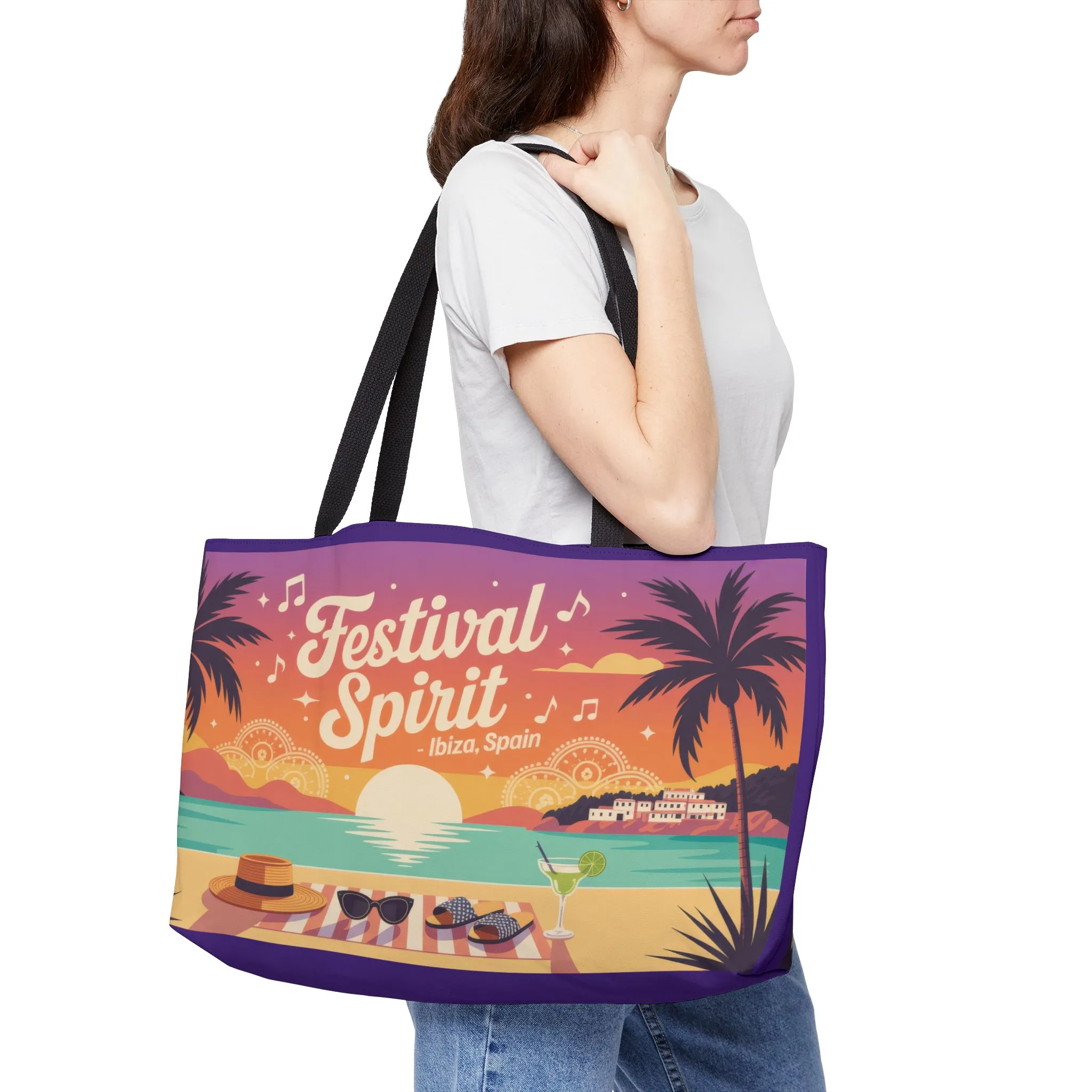 Festival Spirit Weekender Tote Bag, Beach Bag, Travel Tote, Summer Getaway, Vacation Essentials, Ibiza, Spain themed beach bag - Image 2