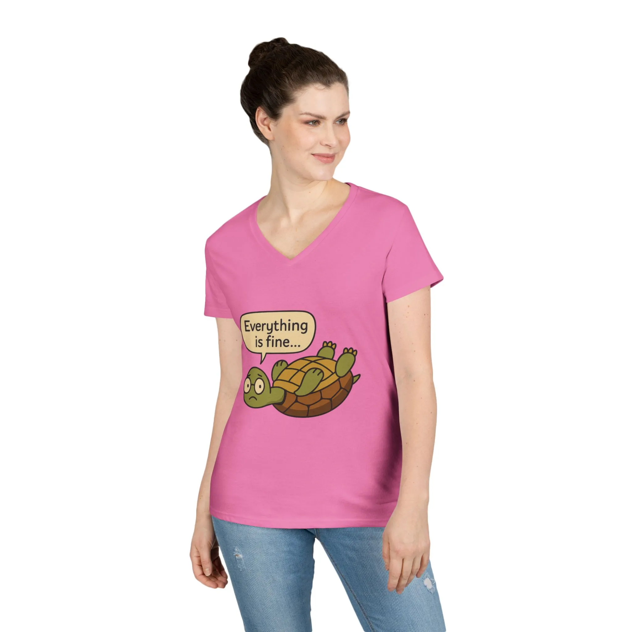 Cute & Comfy Turtle V-Neck T-Shirt - "Everything is fine..." design, Gift for Animal Lovers, Casual Wear, Fun Quotes, Positive message tee - Image 27