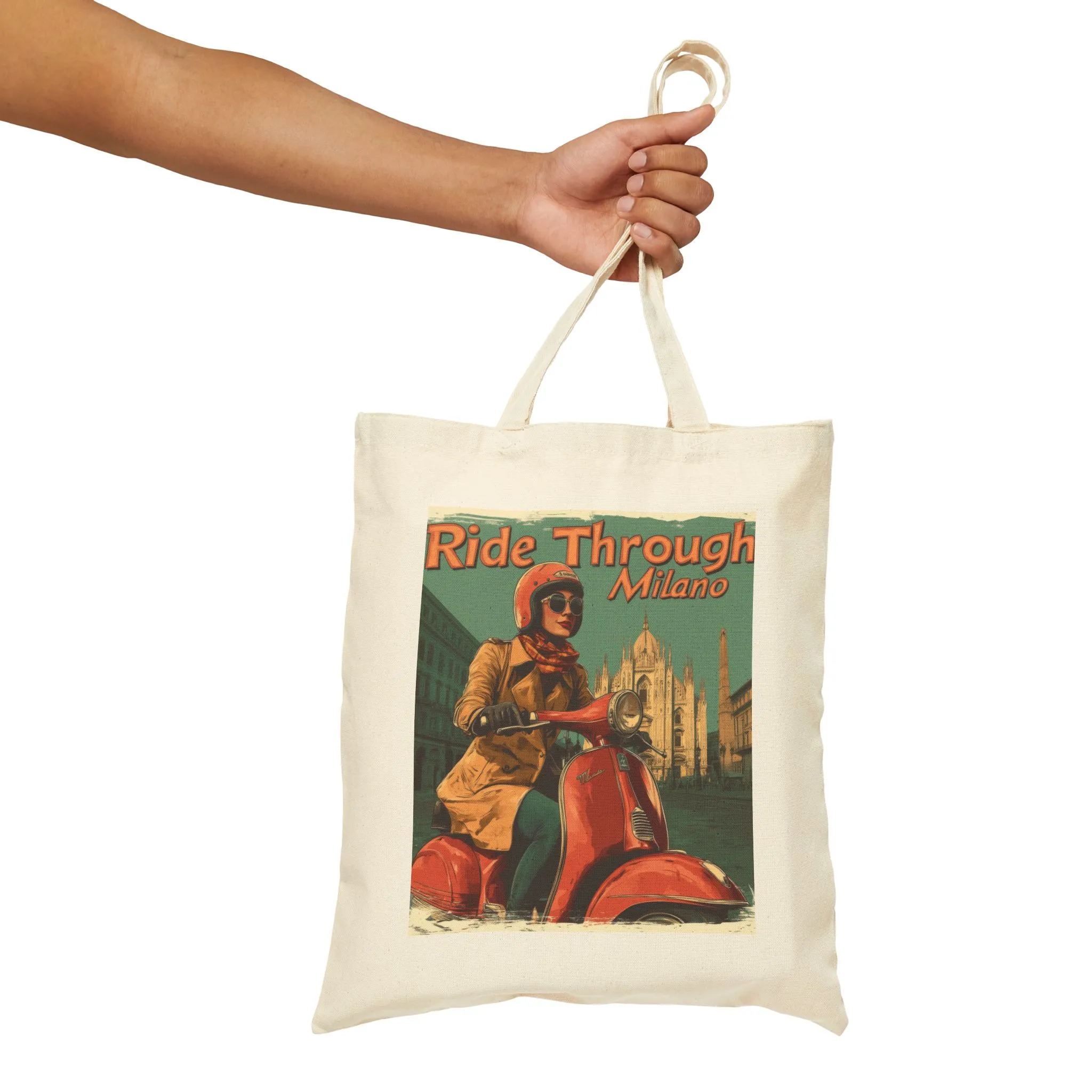 Vintage Milan Scooter Cotton Canvas Tote Bag, Retro Shopping Tote, Eco-Friendly Grocery Bag, Travel Bag, Gift for Her - Image 6