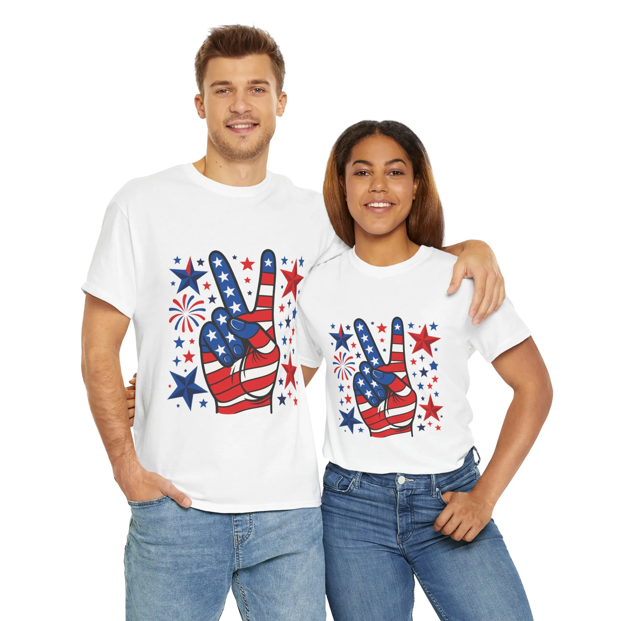 Patriotic Peace Hand Unisex Heavy Cotton Tee - Ideal for July 4th, Independence Day, Celebrations, Casual Wear, Everyday Style
