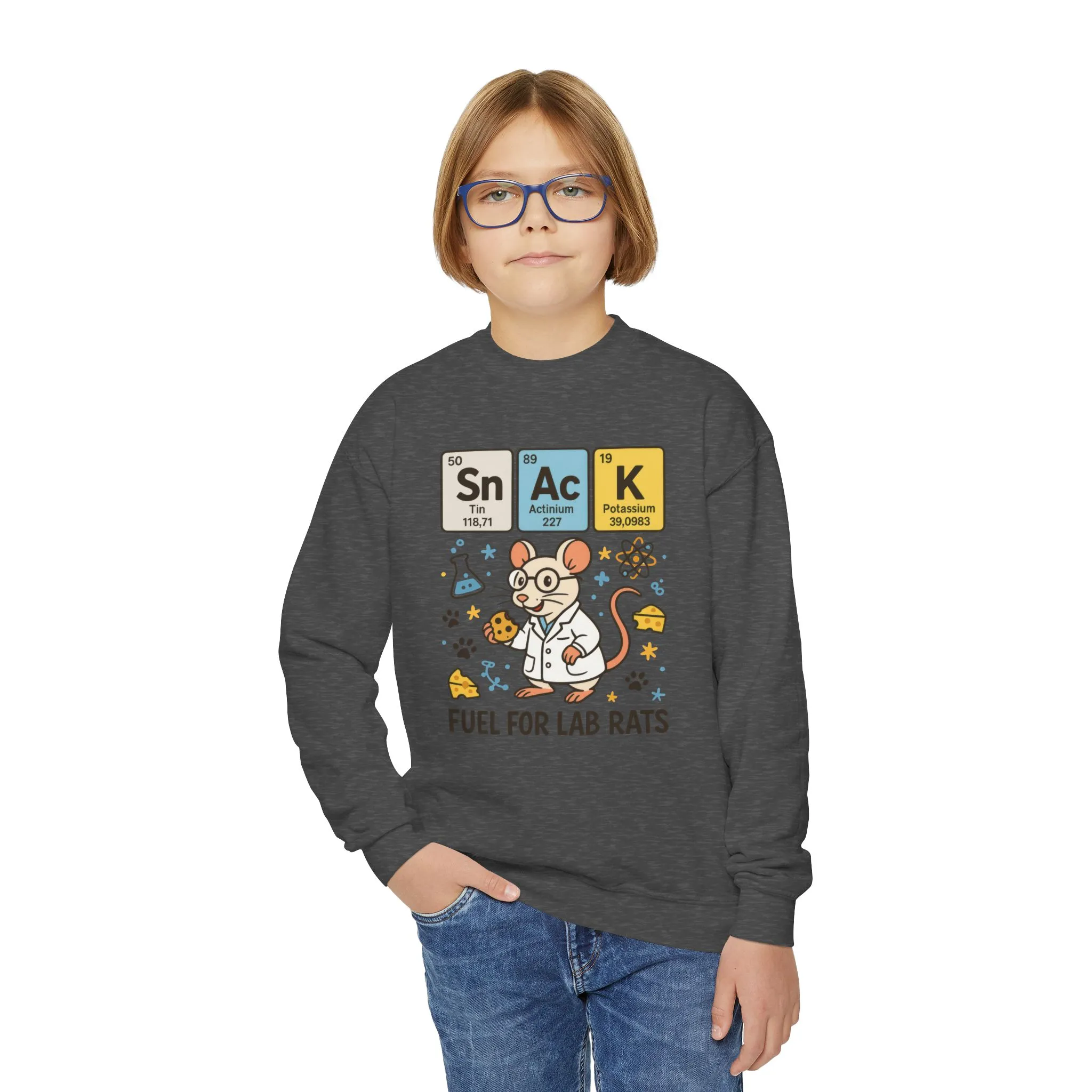 Youth Crewneck Sweatshirt - Fuel for Lab Rats, Cute Science Gift, Adorable Sweatshirt for Kids, Science Enthusiasts, Lab Rat Love - Image 11