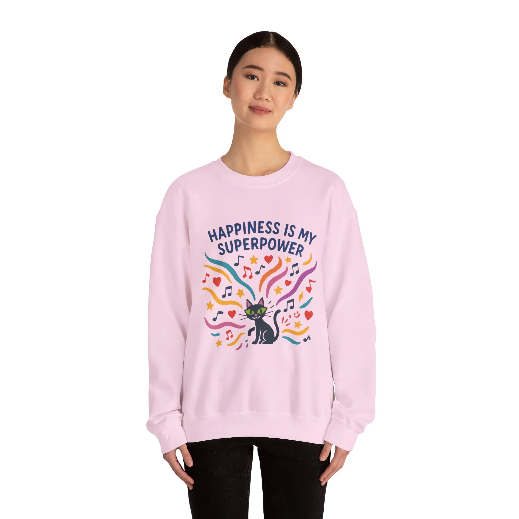 Playful Cat Crewneck Sweatshirt, Happiness is My Superpower, Cozy Sweatshirt, Gift for Cat Lovers, Fun Casual Style, Unique Animal Design - Image 26