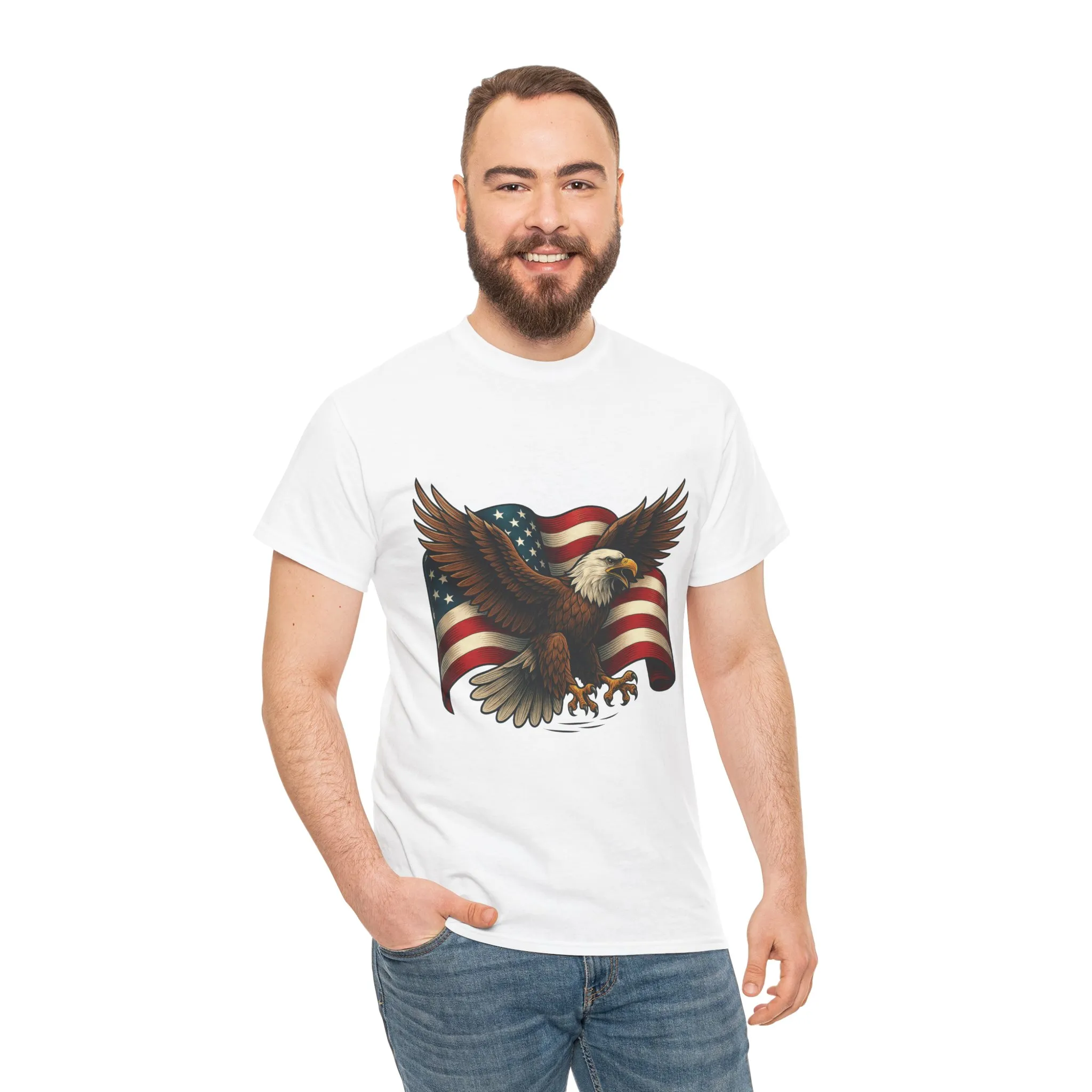 American Eagle Graphic Tee, Patriotic T-Shirt, Fourth of July Apparel, Eagle Love Shirt, Unisex Heavy Cotton Tee - Image 5