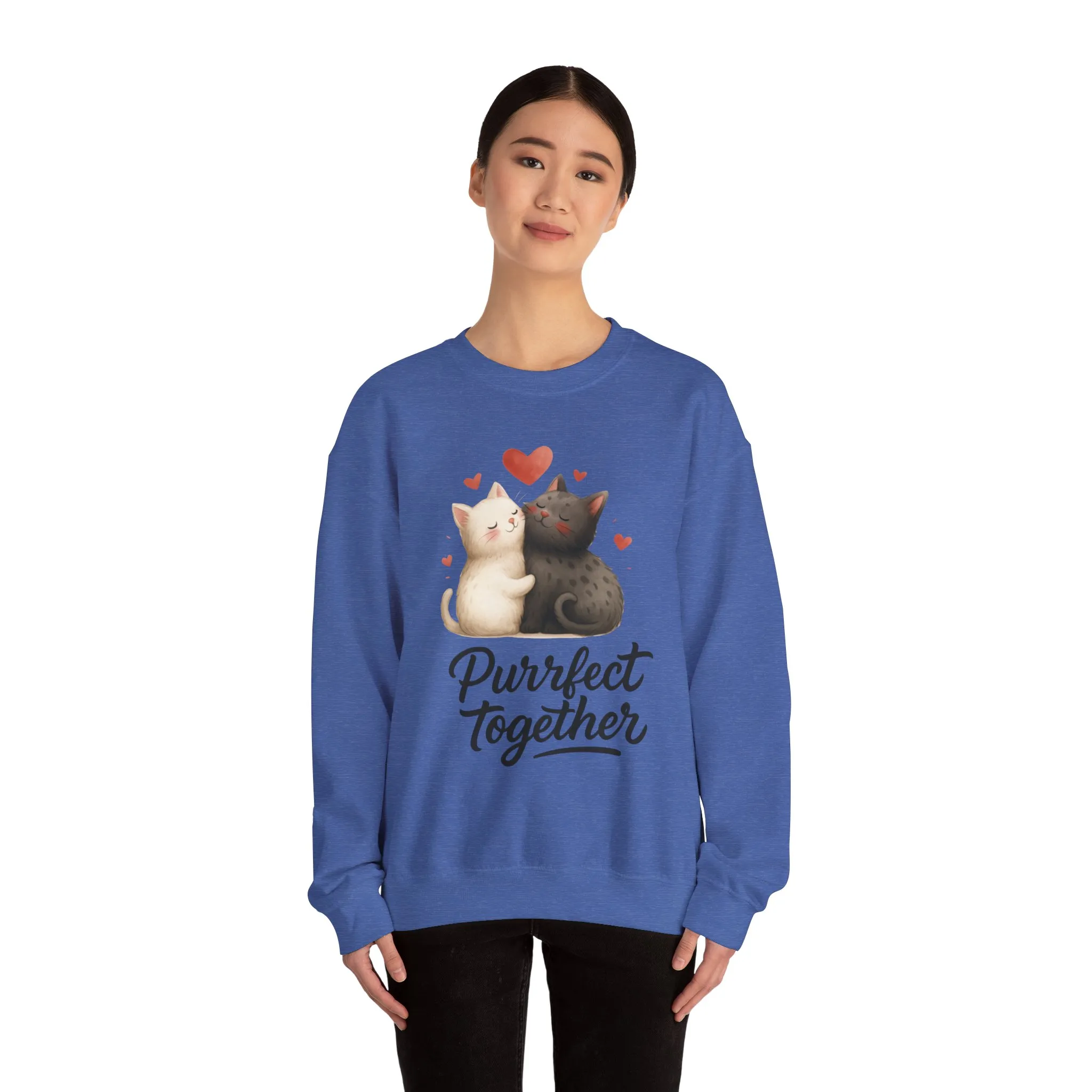 Cute Cat Couple Womens Sweatshirt, Purrfect Together Sweater, Gift for Cat Lovers, Cozy Crewneck for Valentine's Day, Animal Lover Apparel - Image 35
