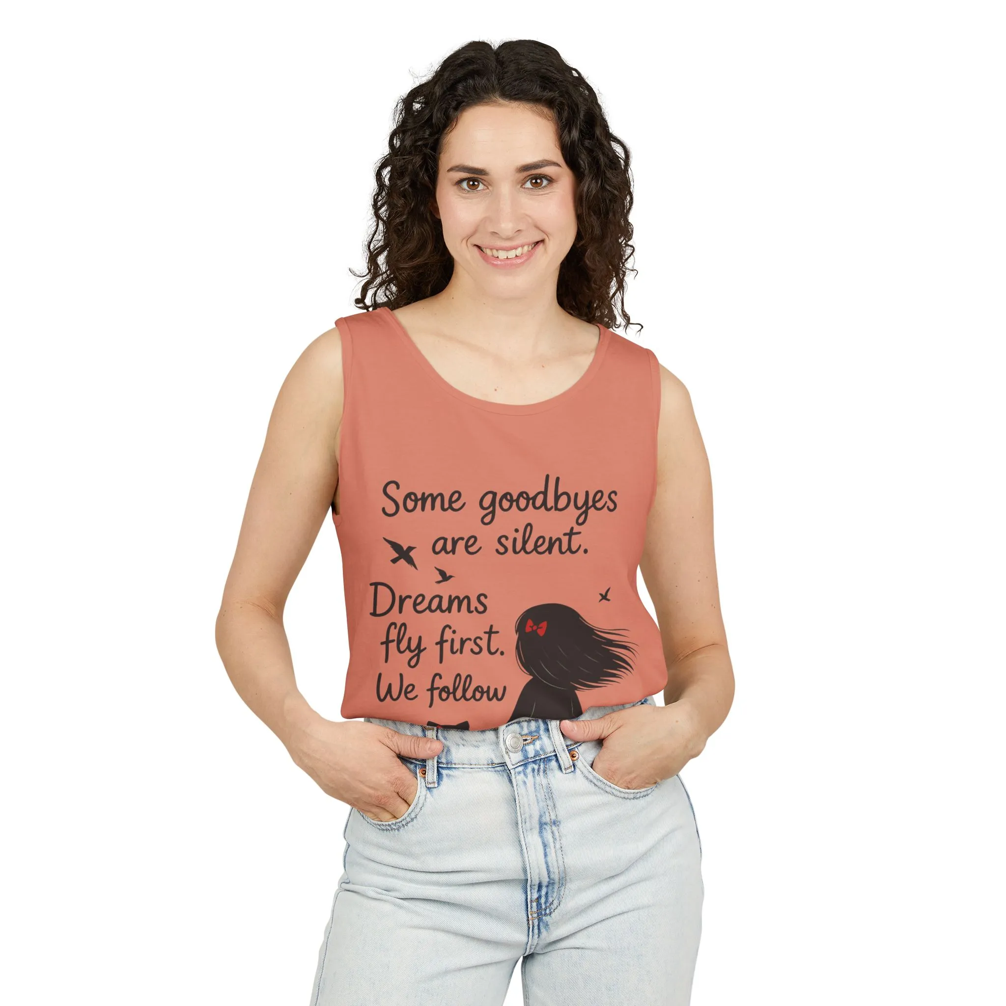 Minimalist Tank Top, Womens Tank, Girl & Cat Art Print, Emotional Lightweight Summer Shirt, Inspirational Apparel, Cat Lover Gift - Image 3