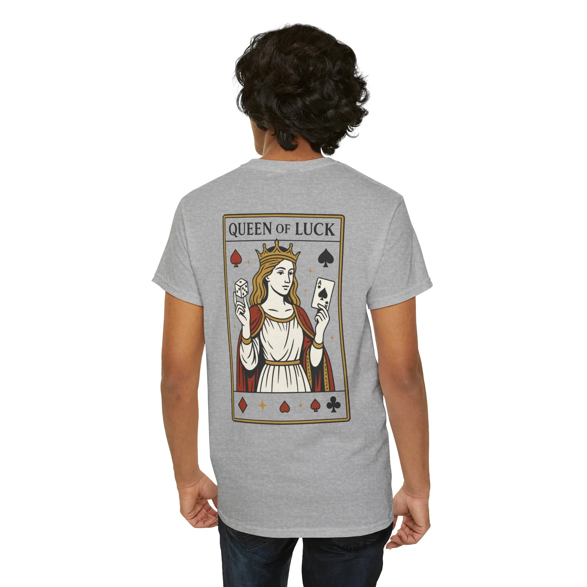 Front & Back Print unisex T-Shirt, Roll the Dice Tee for Men, Vintage Gambling Shirt, Casino Gift, Poker Gift, Card Games Gift, Queen of Luck - Image 5