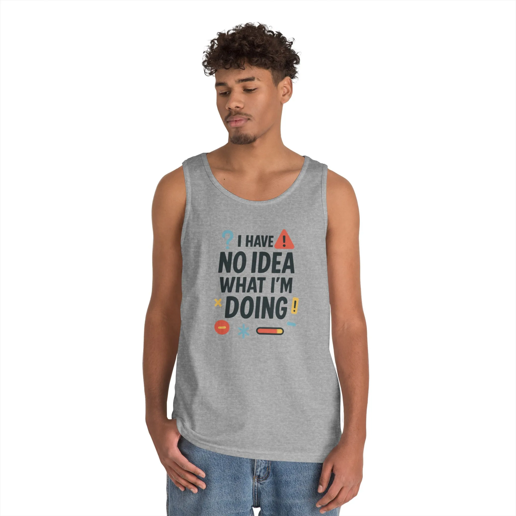 Funny Mens Heavy Cotton Tank Top, I Have No Idea What Im Doing, Sarcastic Chaos Humor Tee for Him, Summer Style, Playful Apparel - Image 9
