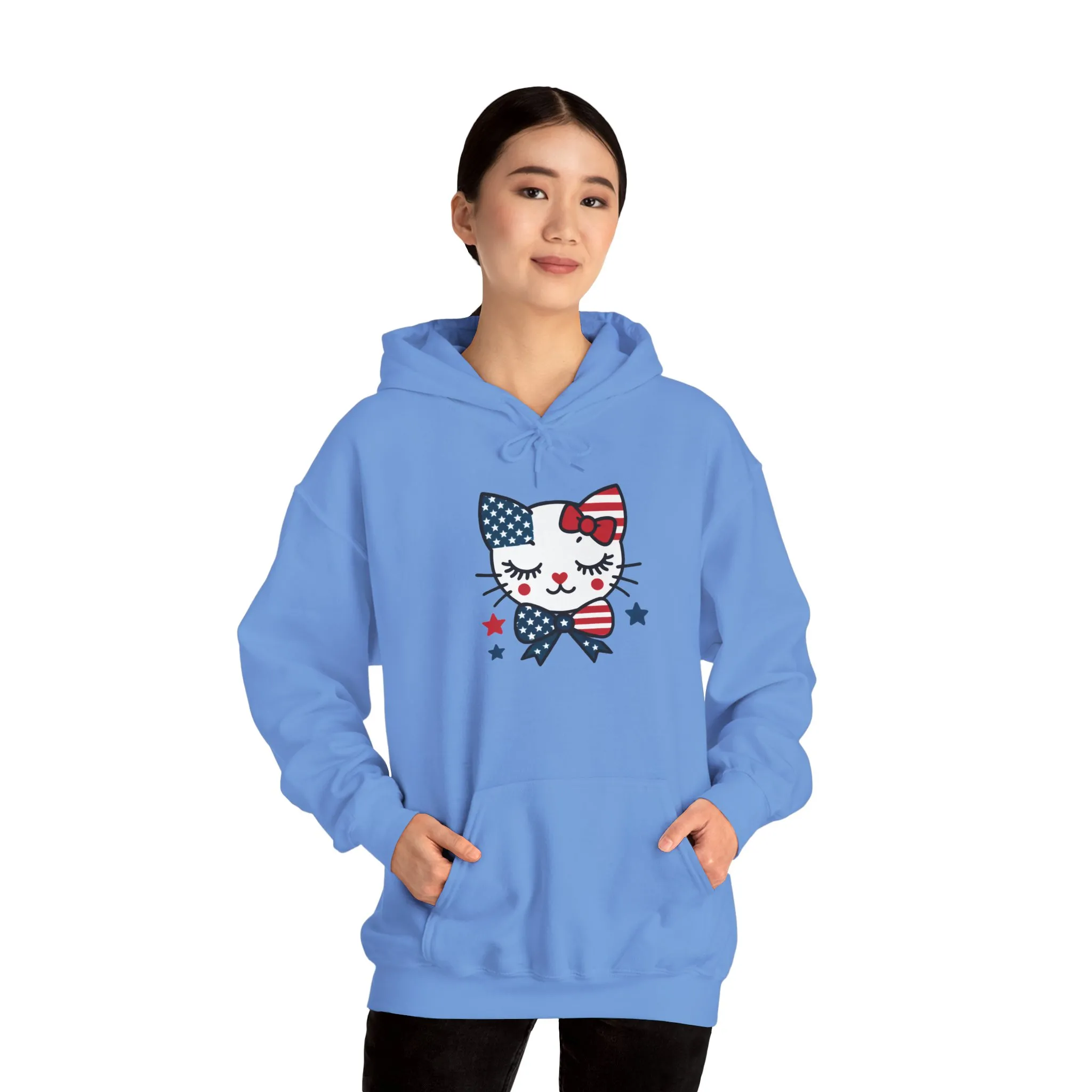 Cute Cat Patriot Womens Hoodie, Womens Heavy Blend Sweatshirt, Gift for Cat Lovers, 4th of July Apparel, Perfect for Independence Day - Image 14