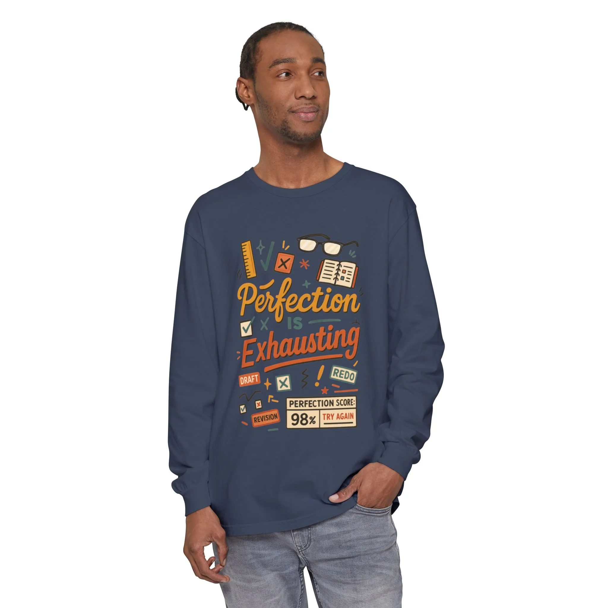 Stress Relief Long Sleeve Tee, Perfect for Perfectionists, Humorous Gift, Back-to-School, Gift for Graduates, Motivational Apparel - Image 39