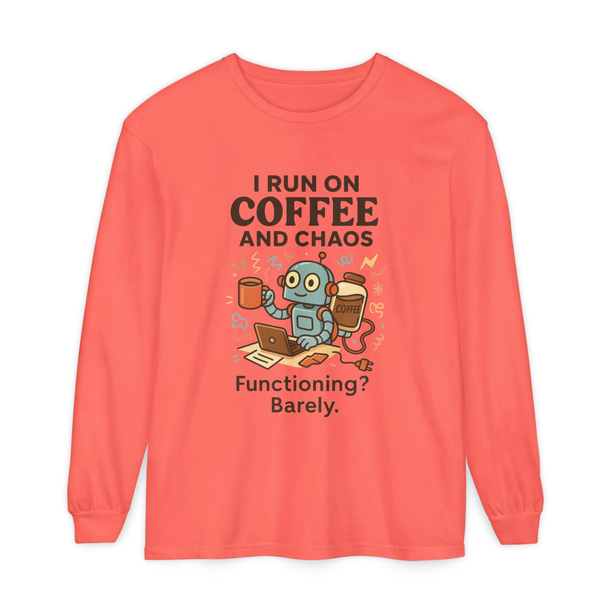 Coffee Chaos Long Sleeve Tee, Funny T-Shirt, Quirky Gift for Coffee Lovers, Unisex Top for Busy Lives, Work from Home Humor Tee - Image 27