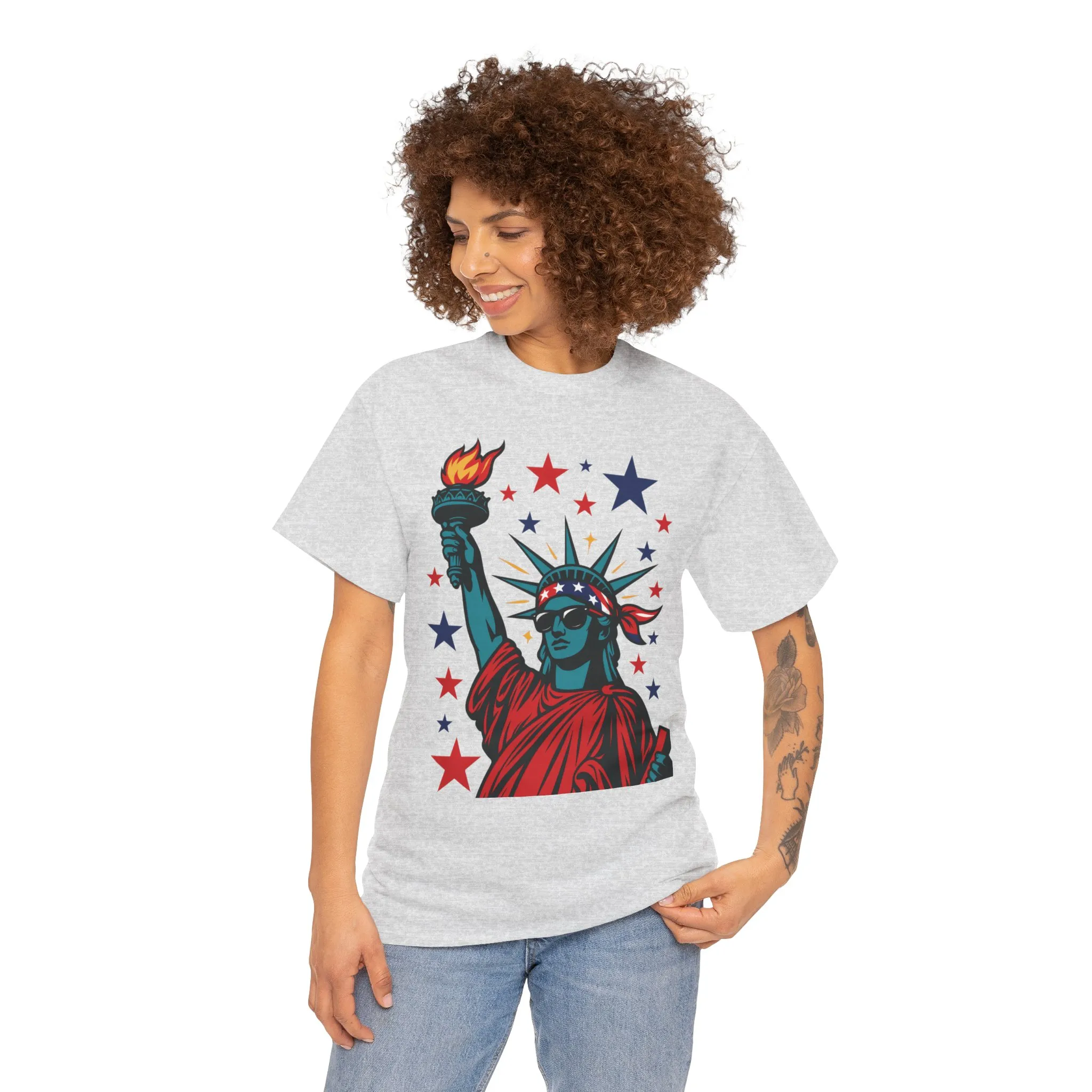 Lady Liberty Pop Art T-Shirt, Patriotic 4th of July Womens Tee, Retro USA Bandana Statue Shirt - Image 5