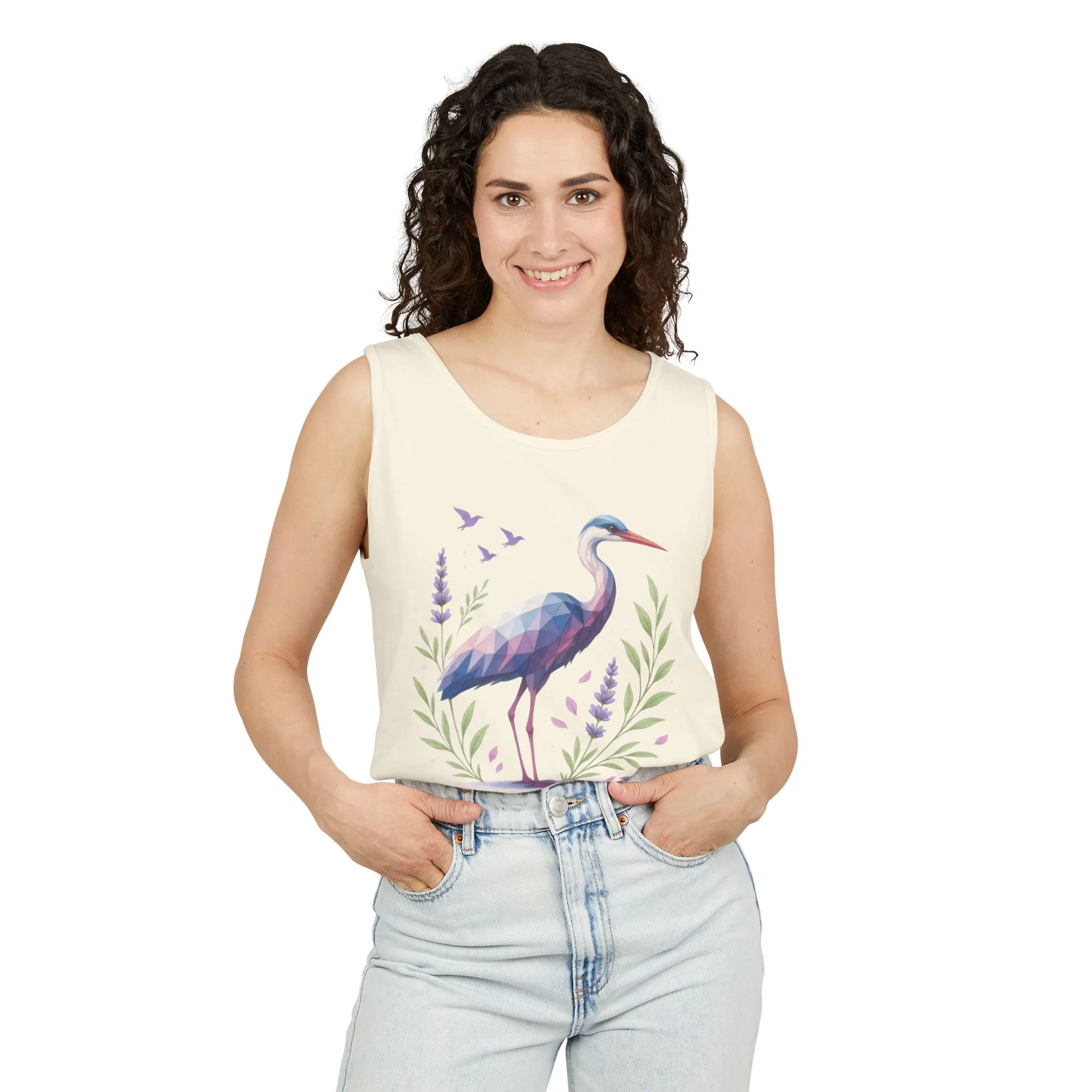 Polygonal Heron Graphic Tank, Womens Artistic Bird Summer Top, Geometric Crane, Bird Lovers Gift, Yoga Shirt, Fitness Apparel, Casual Wear - Image 29