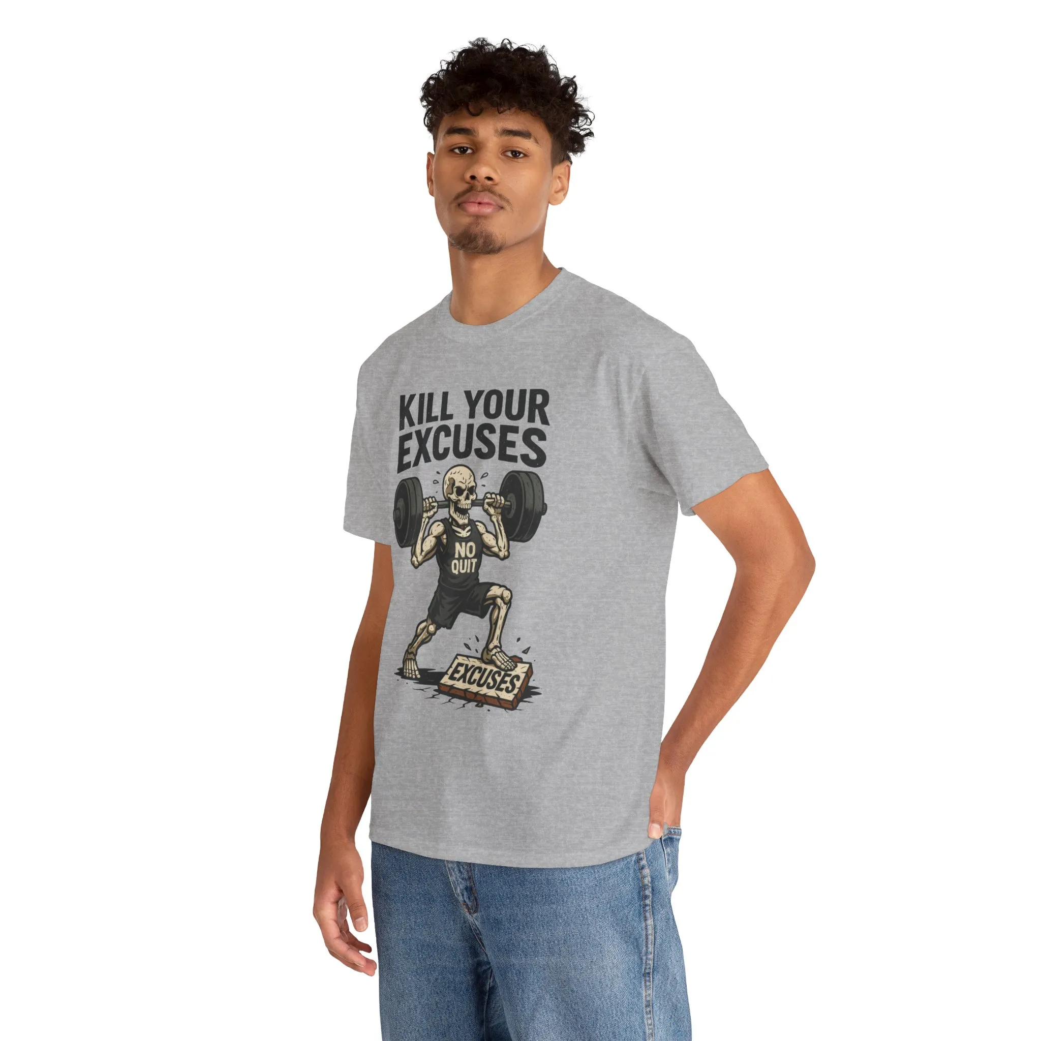 Kill Your Excuses Shirt, No Quit Skeleton Gym Tee for Men, Motivational Fitness T-Shirt, Workout Gift, Gym Apparel - Image 14