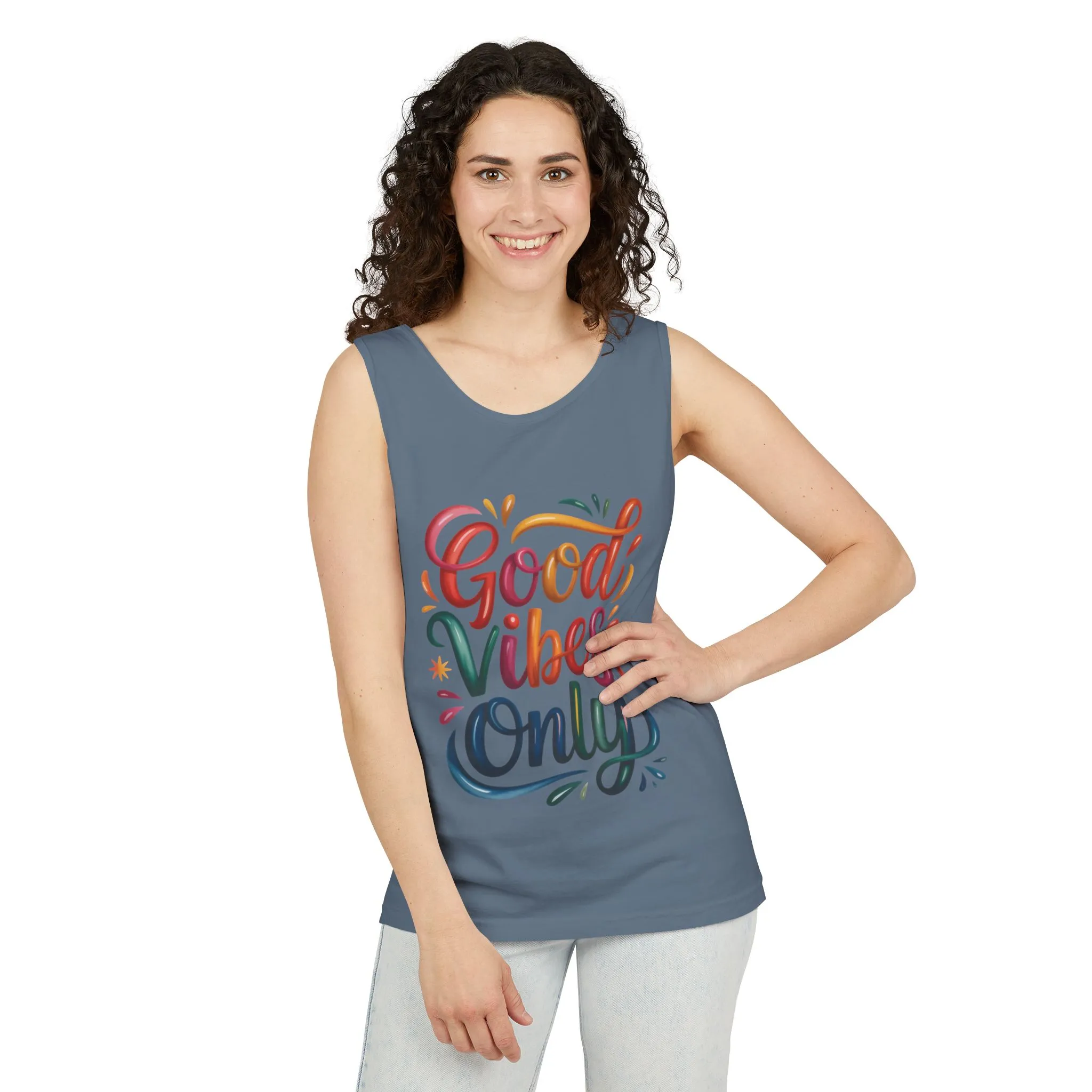 Good Vibes Only Womens Garment-Dyed Tank Top, Summer Casual Wear, Festival Outfit, Beach Day Tee, Gift for Friends, Positive Vibes Apparel - Image 30