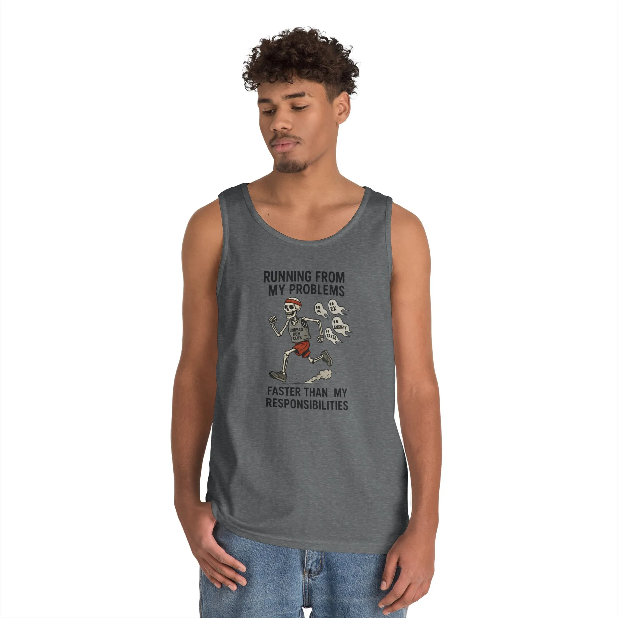 Skeleton Runner Tank for Men, Undead Jogging Club Tee, Halloween T-Shirt, Gift for Runners, Anxiety Humor Gift, Funny Graphic Tank Top - Image 7