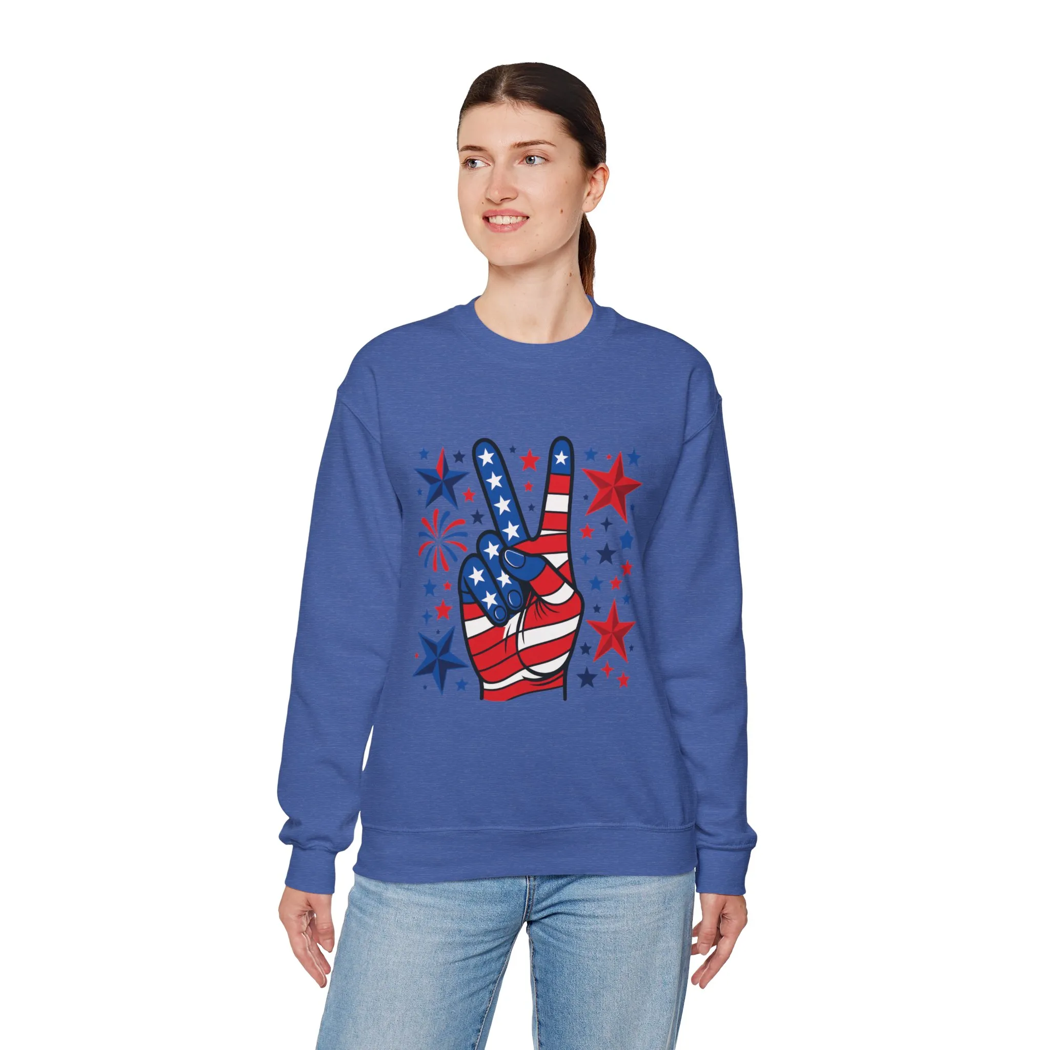 Patriotic Peace Crewneck Sweatshirt - Unisex Heavy Blend, 4th of July Clothing, Peace Sign Design, Casual Wear, Gift for Him/Her - Image 35