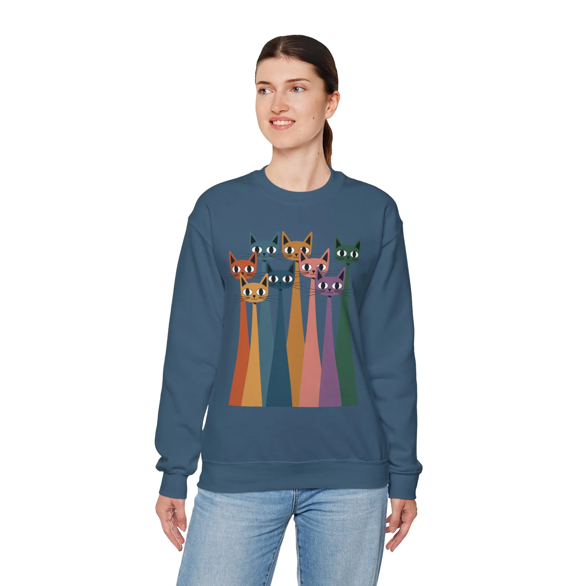 Colorful Cat Sweatshirt, Cozy Crewneck, Cat Lover Gift, Womens Sweatshirt, Cute Animal Apparel, Fun Gift for Cat Owners - Image 36