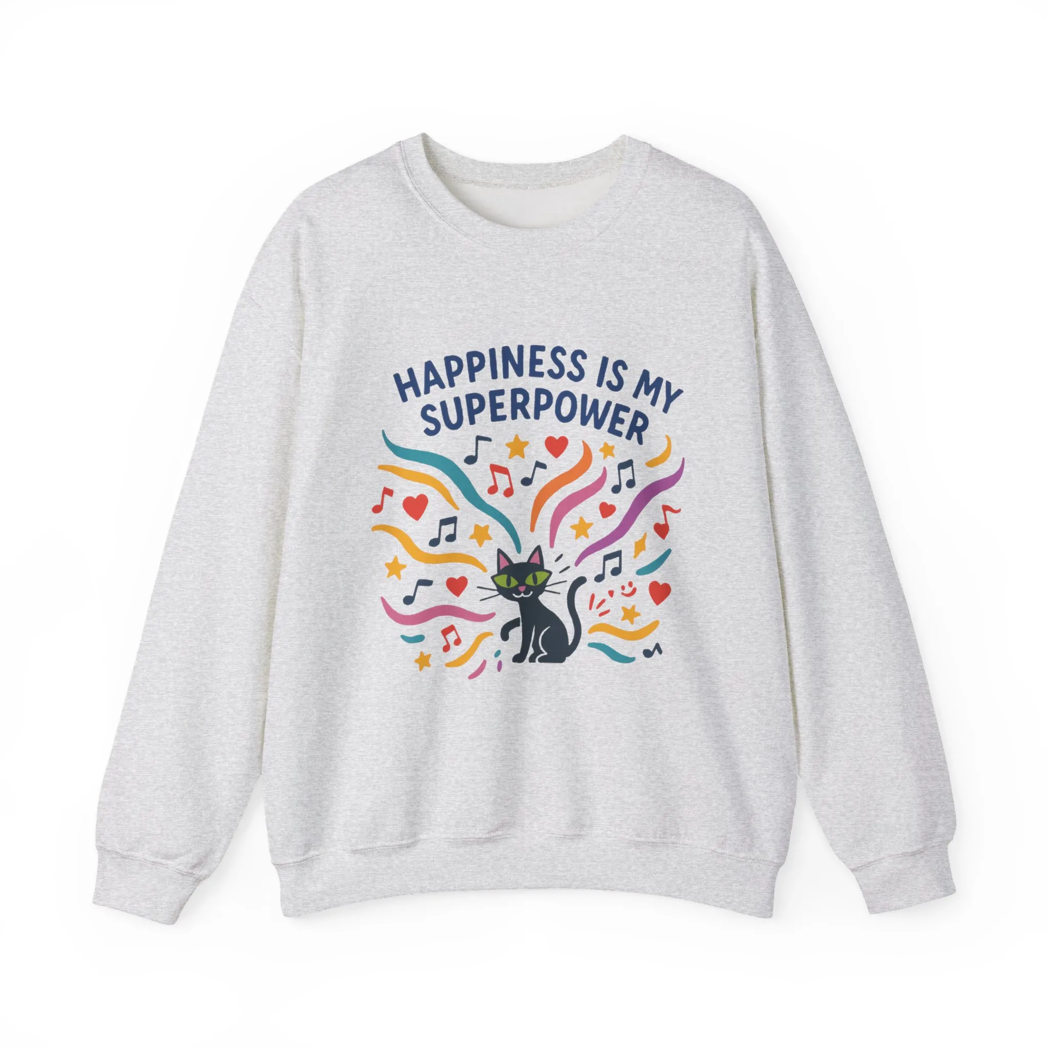 Playful Cat Crewneck Sweatshirt, Happiness is My Superpower, Cozy Sweatshirt, Gift for Cat Lovers, Fun Casual Style, Unique Animal Design - Image 7