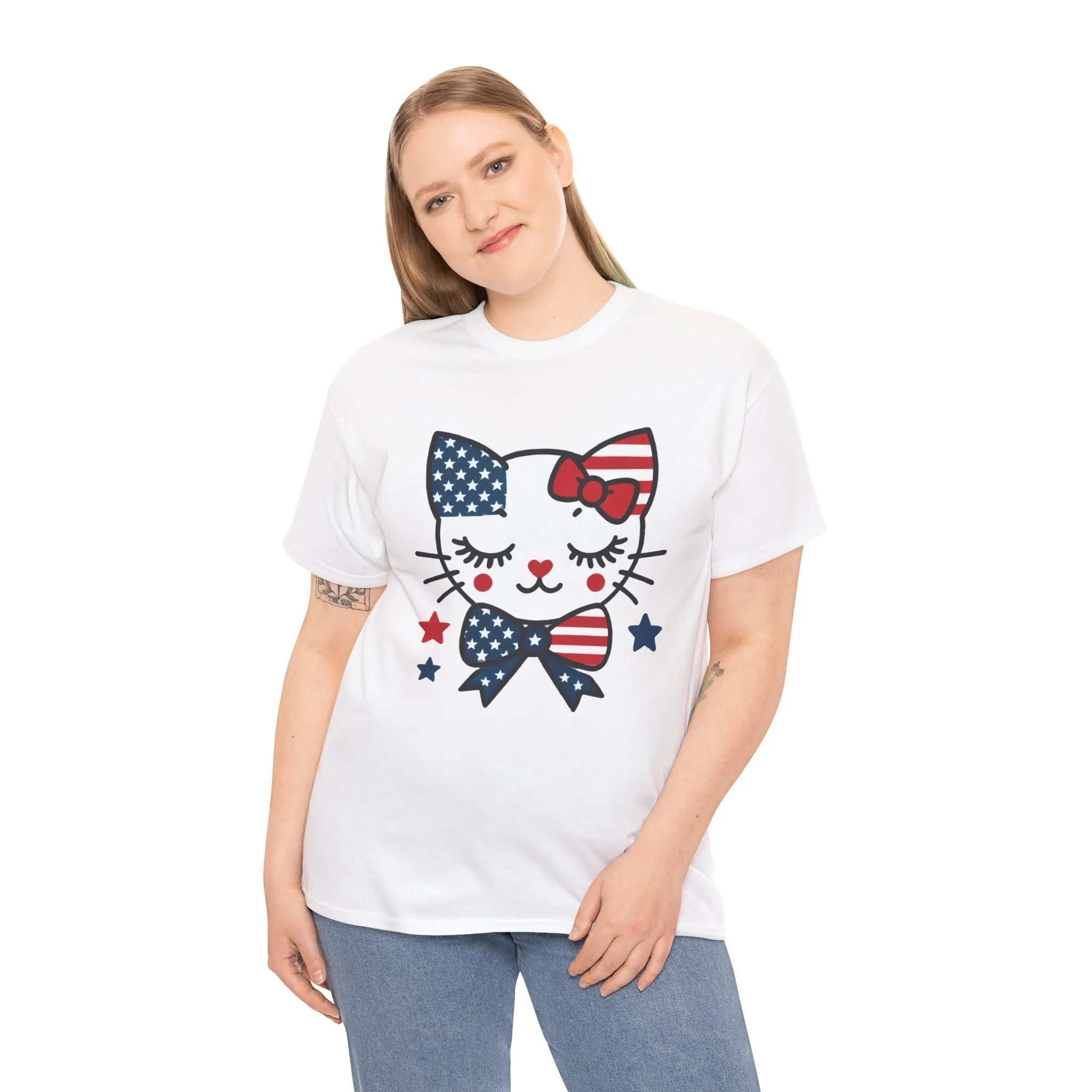 Patriotic Cat Womens Tee, Cute Cat Shirt, Womens T-Shirt, July 4th Outfit, Independence Day Gift, Animal Lover Apparel - Image 5
