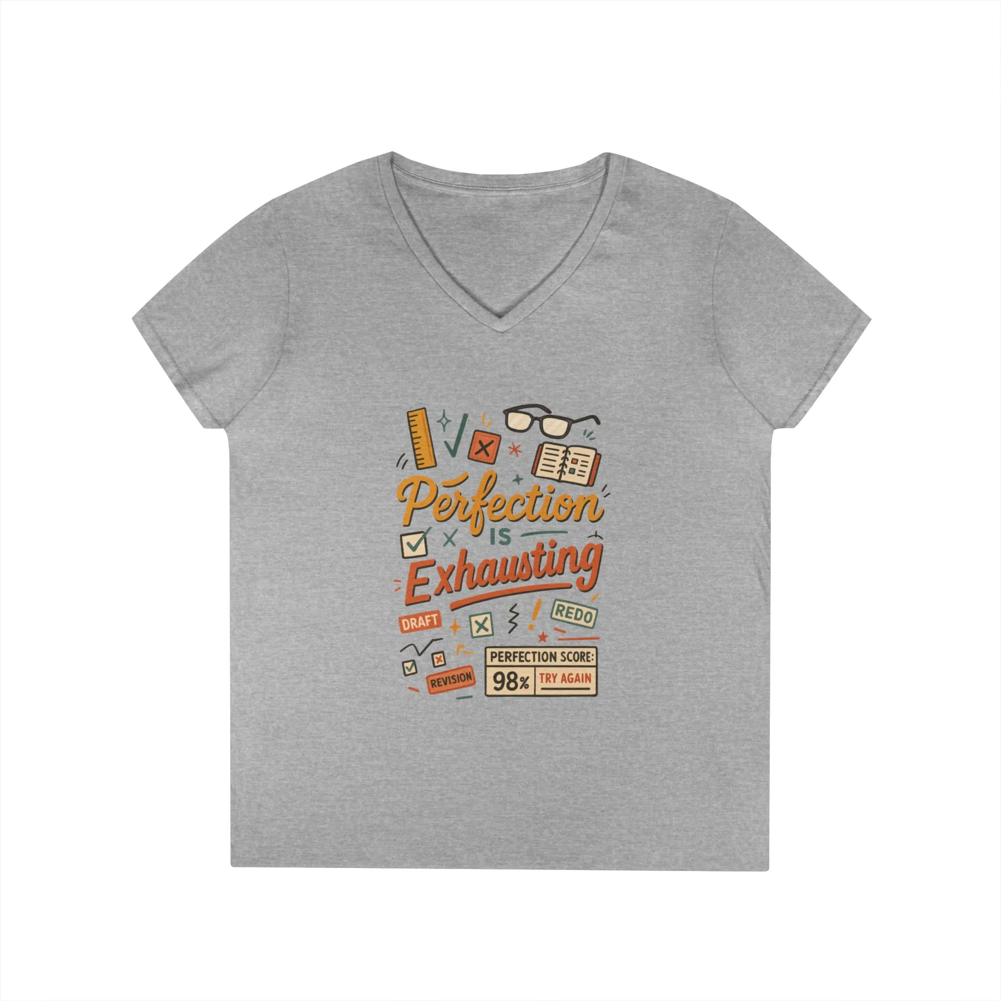 V-Neck T-Shirt "Perfection is Exhausting", Casual Tee for Perfectionists, Gift for Graduates, Motivational Apparel, Study Wear, Work from - Image 4
