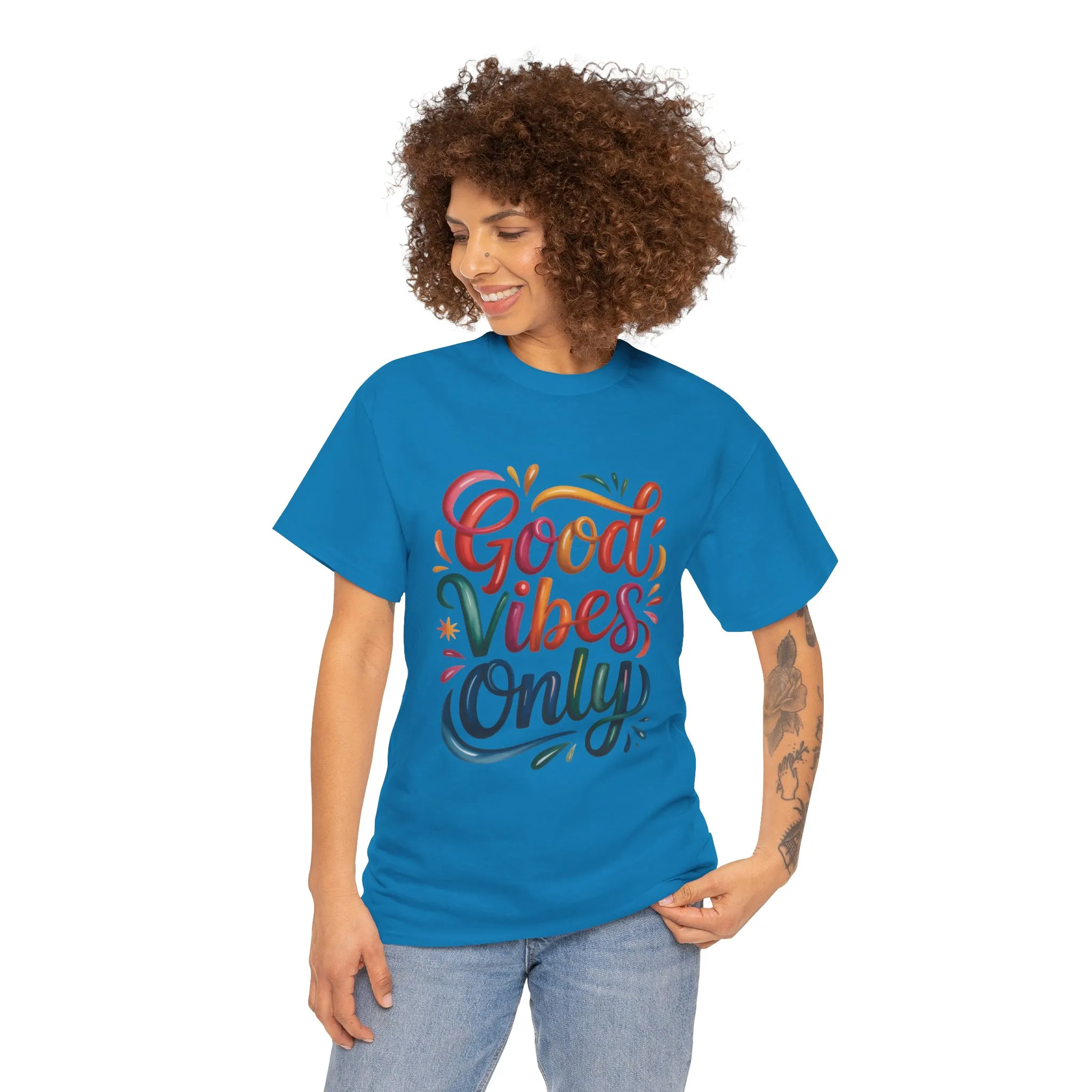 Good Vibes Only Womens Heavy Cotton Tee, Casual Wear, Gift for Friends, Relaxed Fit, Summer Style, Positive Affirmation Shirt - Image 23