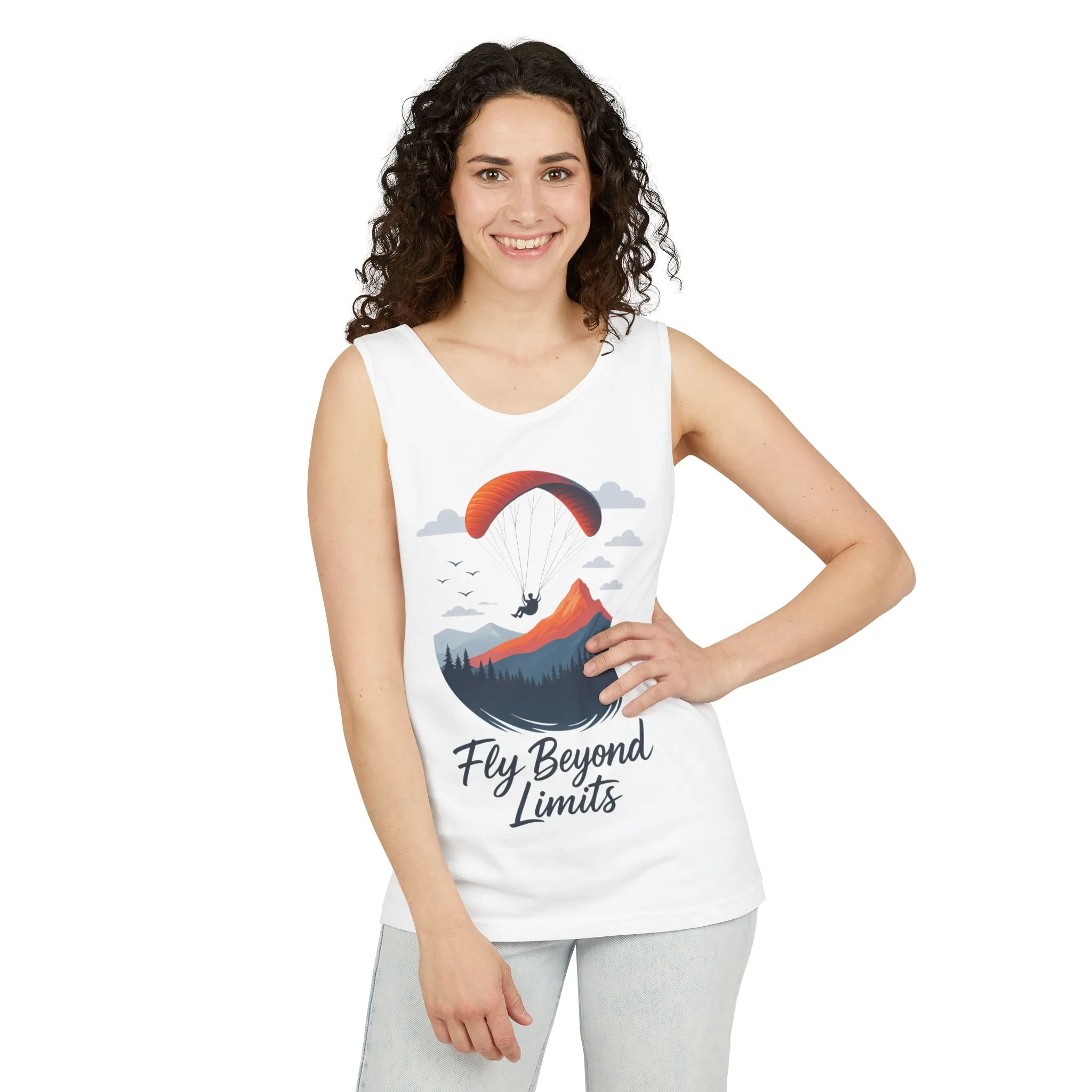 Adventure-Inspiring Fly Beyond Limits Unisex Tank Top, Summer Casual Wear, Outdoor Enthusiast Gift, Travel Apparel, Motivational Gift - Image 2