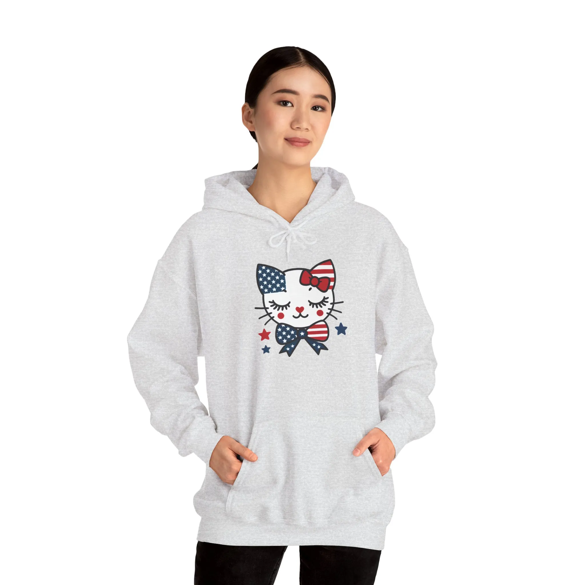 Cute Cat Patriot Womens Hoodie, Womens Heavy Blend Sweatshirt, Gift for Cat Lovers, 4th of July Apparel, Perfect for Independence Day - Image 8