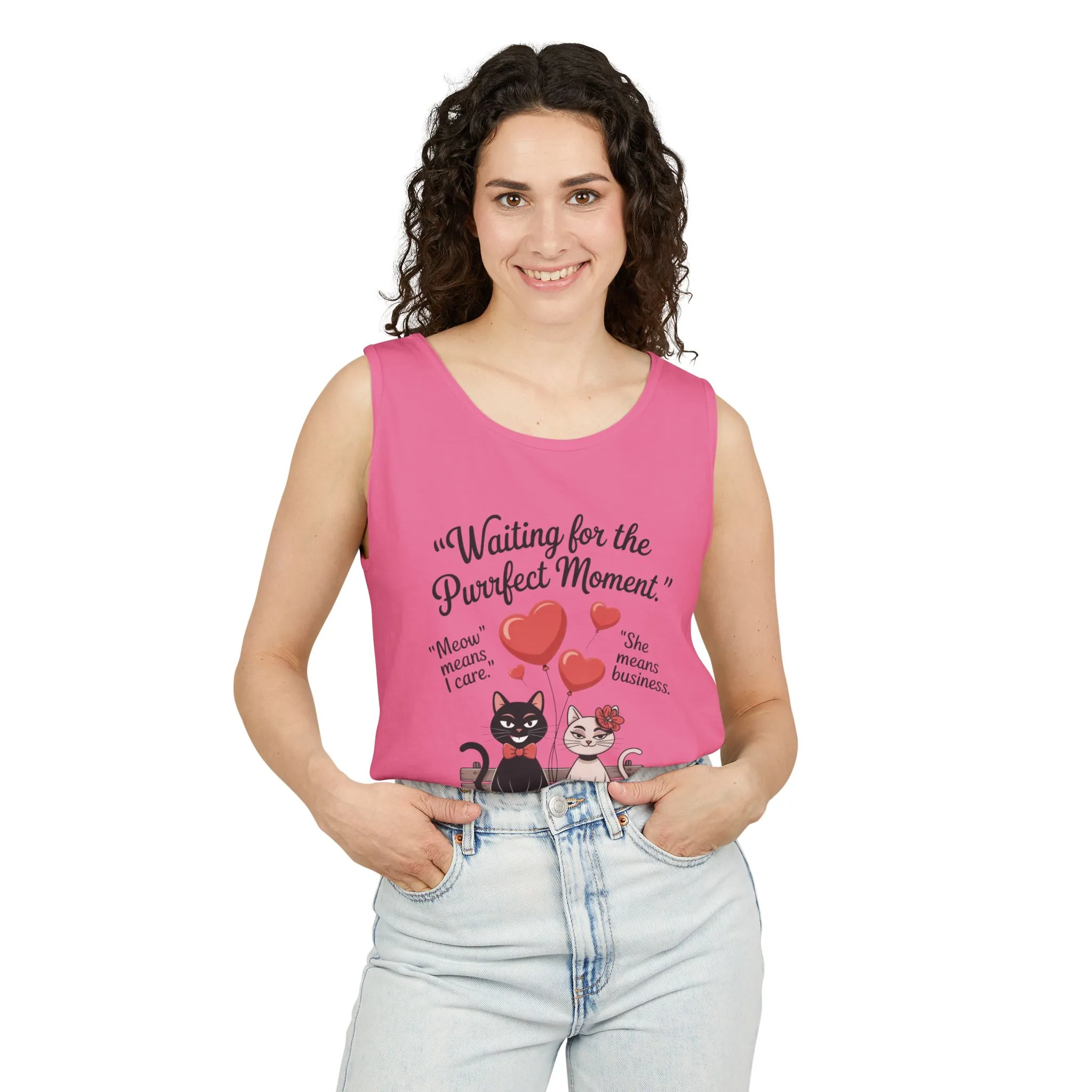 Cute Cat Lovers Tank, Womens Heavy Cotton Tank Top for Pet Owners, Funny Cat Tee, Gift for Cat Lovers, Casual T-Shirt, Animal Art Tee - Image 26