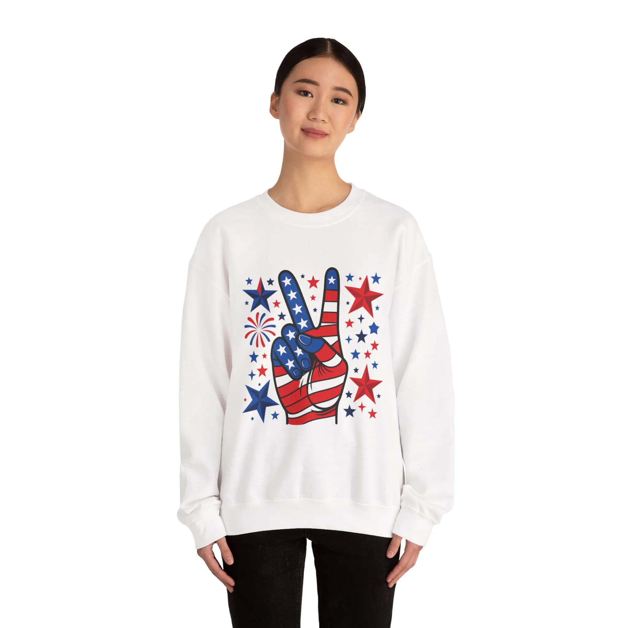 Patriotic Peace Crewneck Sweatshirt - Unisex Heavy Blend, 4th of July Clothing, Peace Sign Design, Casual Wear, Gift for Him/Her - Image 6