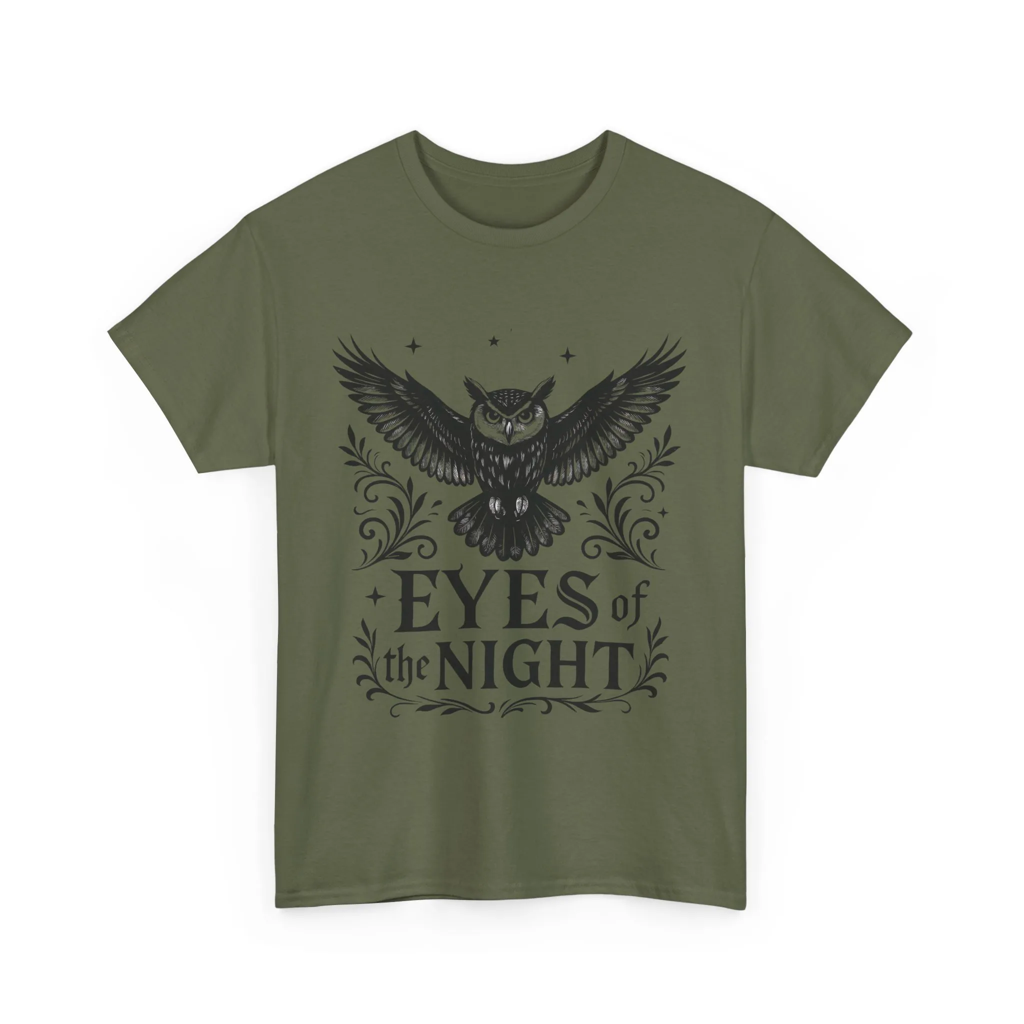 Cool Owl Graphic Unisex Heavy Cotton Tee, Flying Owl Art T-Shirt, Animal Print Tee, Gothic Bird Graphic Tee, Mens Gothic Style Shirt - Image 13