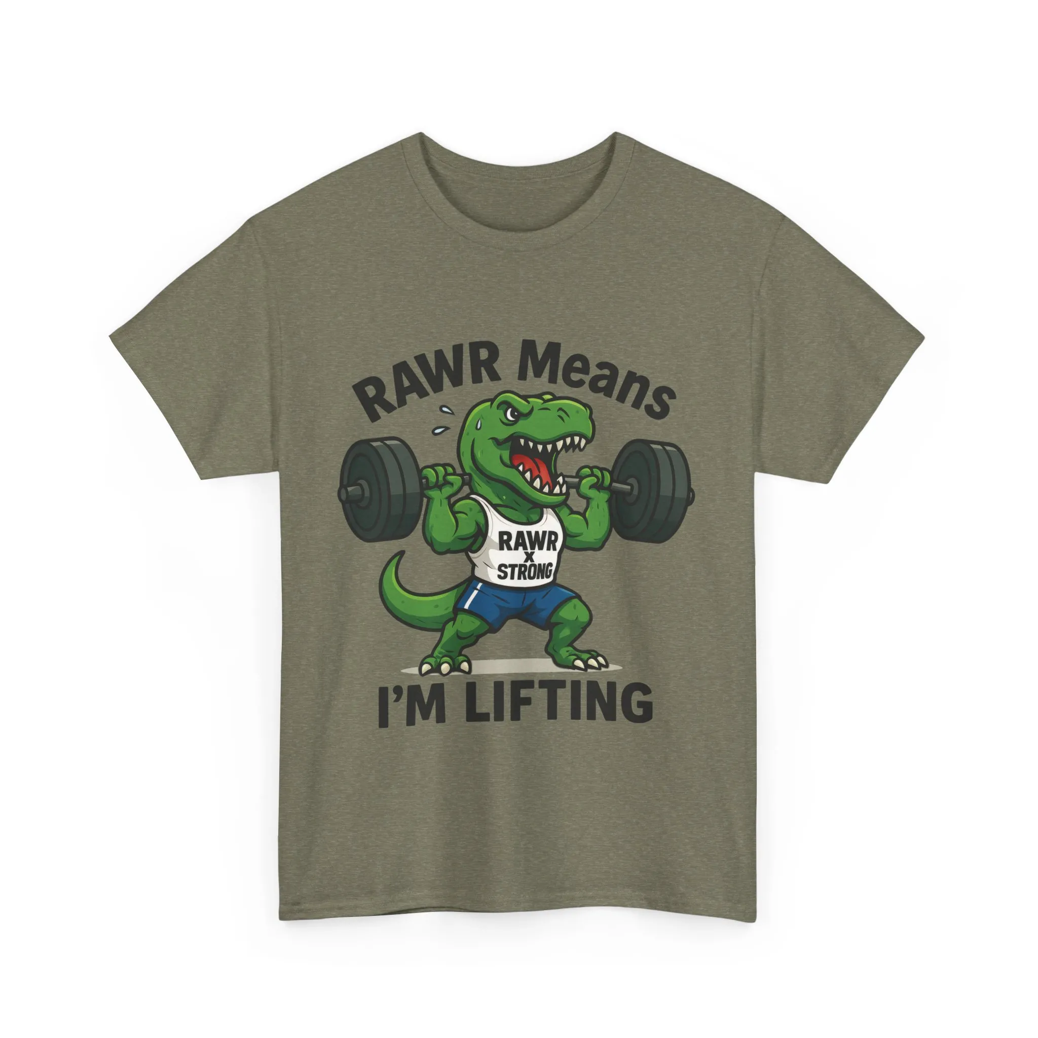 RAWR Gym Shirt for Men, Funny Dinosaur Lifting Tee, Workout Dino Fitness Gift, Barbell Humor Shirt, Motivational T-Shirt, Activewear - Image 2