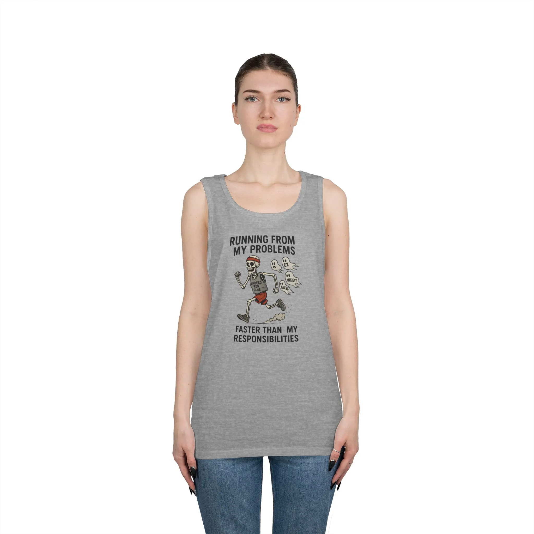 Skeleton Runner Tank for Men, Undead Jogging Club Tee, Halloween T-Shirt, Gift for Runners, Anxiety Humor Gift, Funny Graphic Tank Top - Image 3