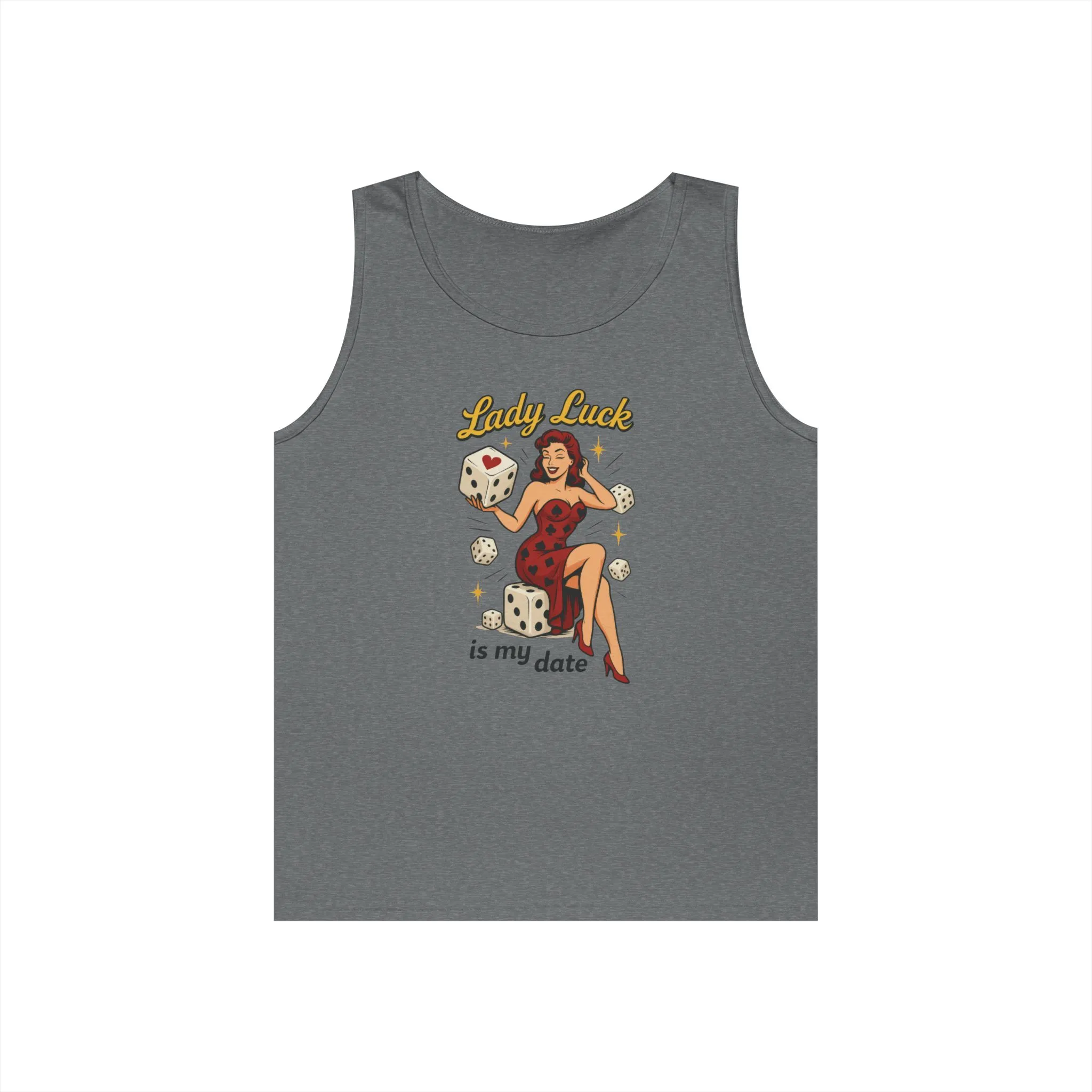Lucky Me Tank Top, Retro Lady Luck Tee for Men, Gambling & Dice Themed Tee, Vintage Pin-Up Vegas Gift, Good Luck Gifts, for Luck Enthusiasts - Image 9