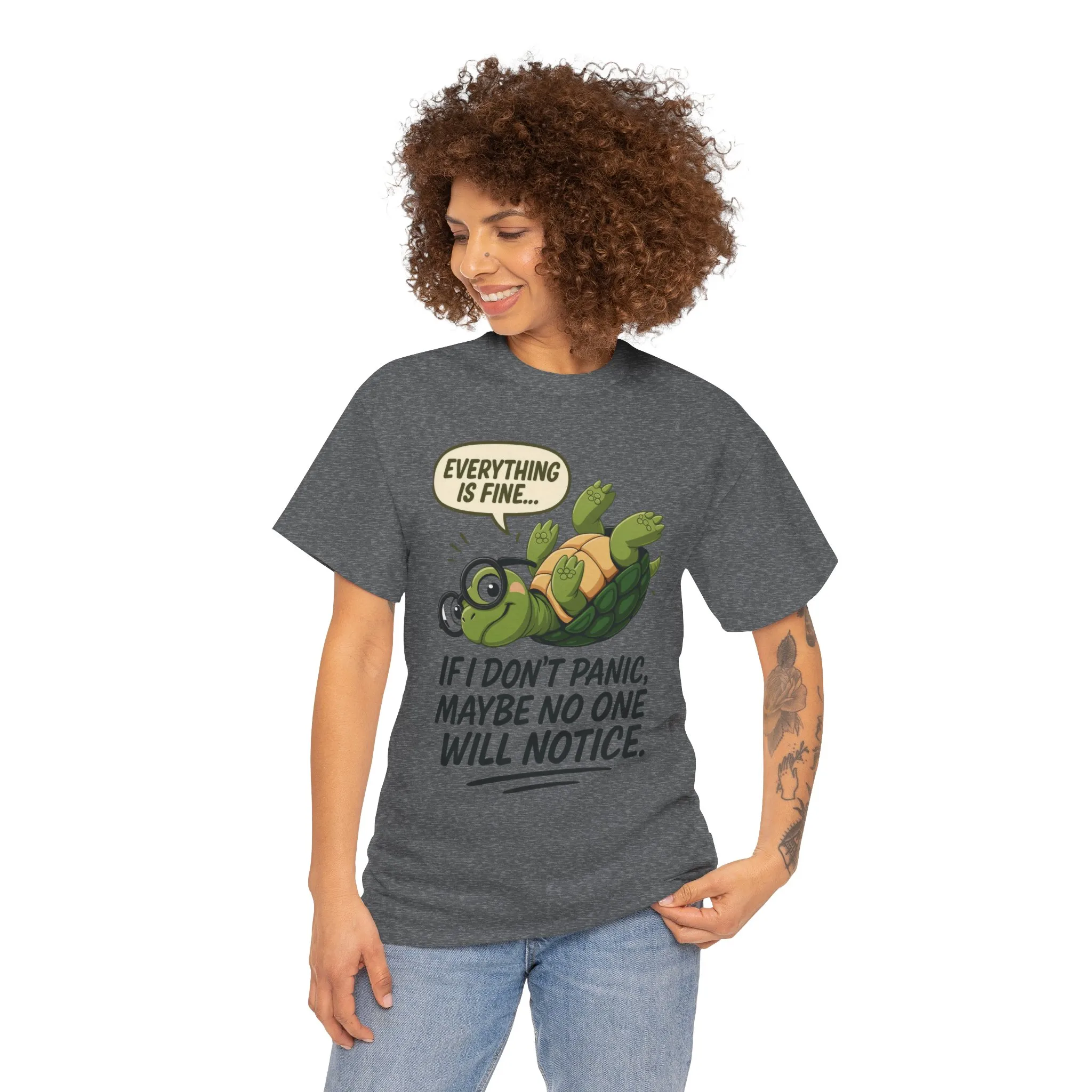 Everything is Fine Turtle Tee, Funny Unisex Cotton Tee, Cute Animal Shirt, Social Anxiety Joke, Great for Humor, Positive message t-shirt - Image 15