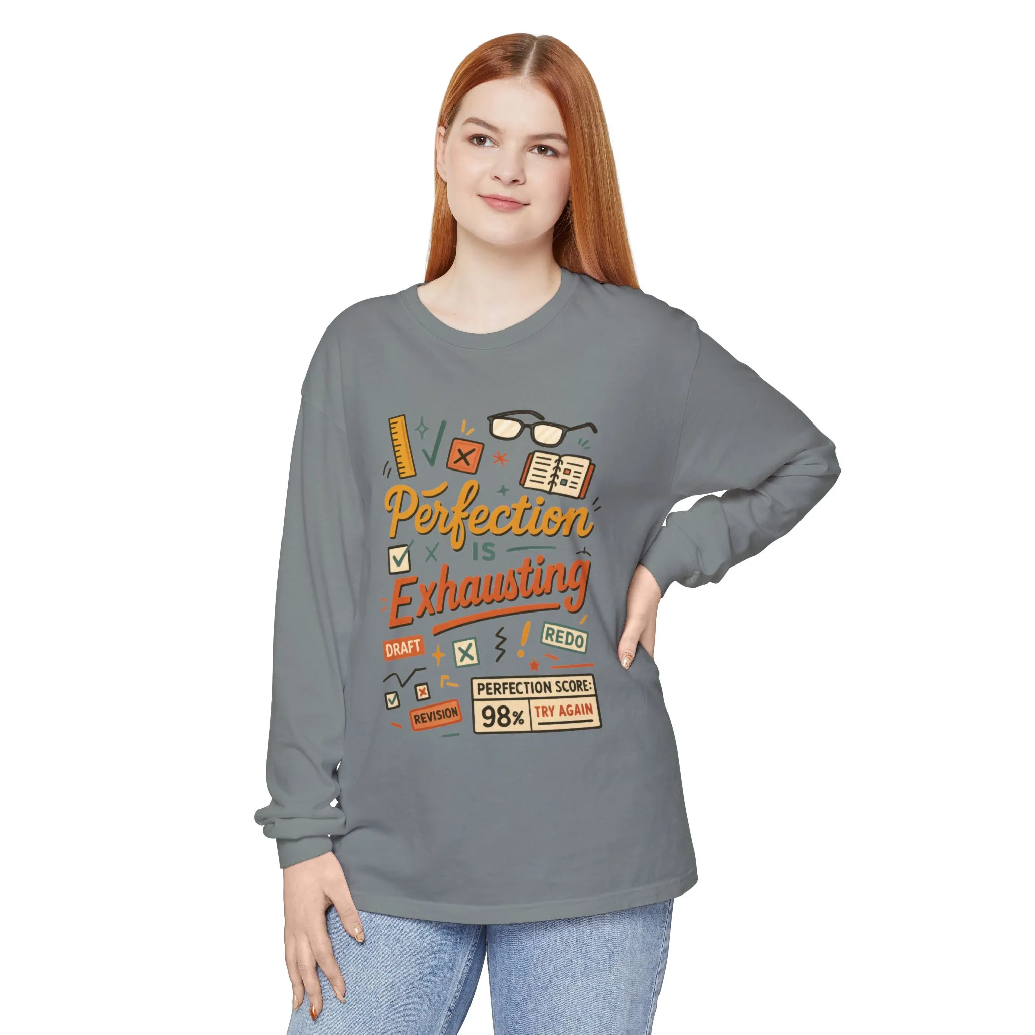 Stress Relief Long Sleeve Tee, Perfect for Perfectionists, Humorous Gift, Back-to-School, Gift for Graduates, Motivational Apparel - Image 17