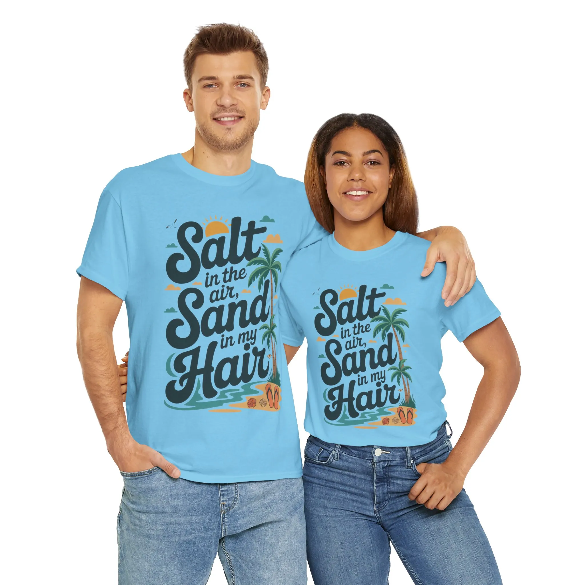 Salt in the Air Sand in My Hair Shirt, Beach Summer Vibes Graphic T-Shirt, Tropical Ocean Palm Design, Ocean-Themed Shirt, Gift Beach Lovers - Image 27