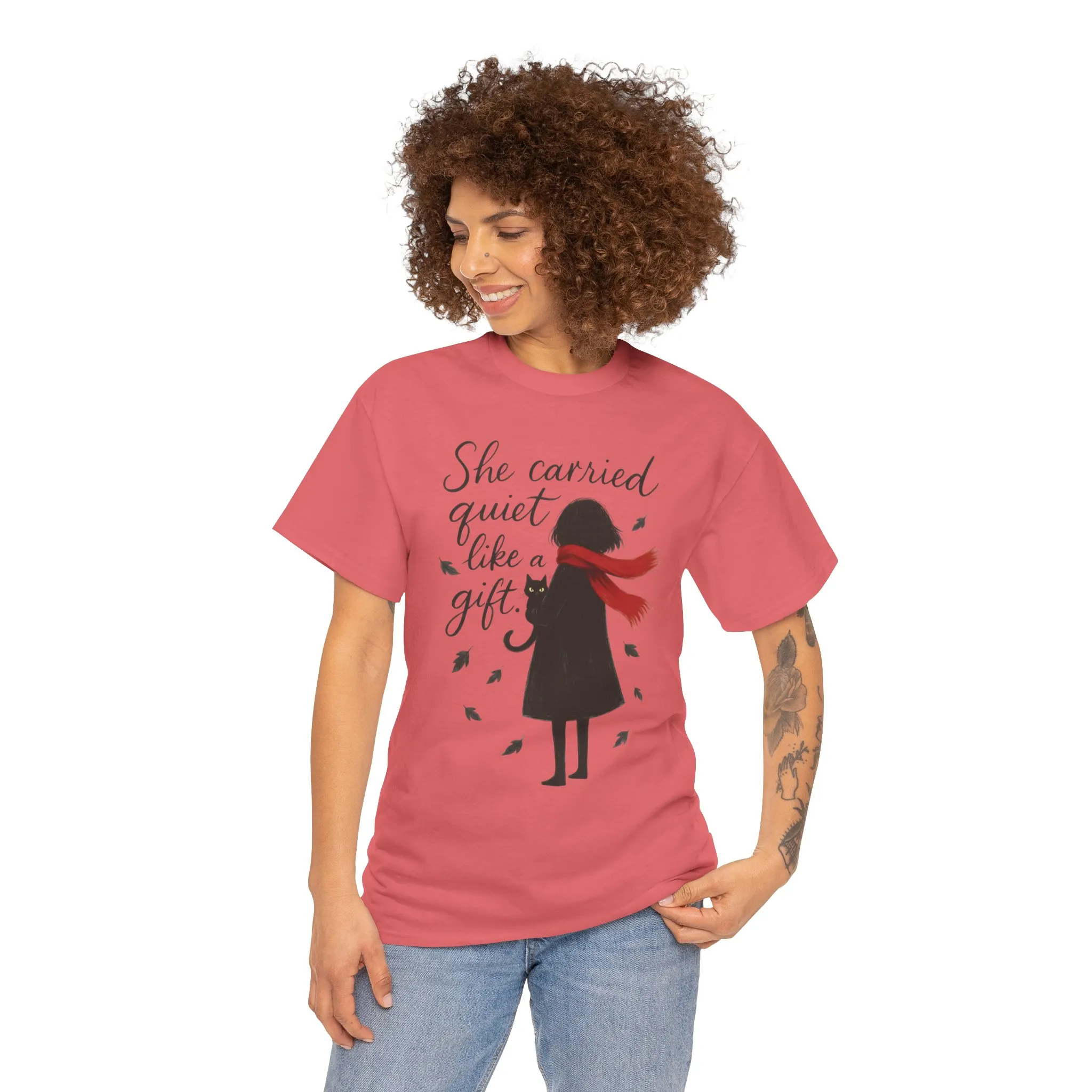 Cat Lover Womens T-Shirt, Whimsical Hand-Drawn Illustration Tee, Artistic Minimalist Gift for and Introverts, Cute Animal Apparel - Image 32