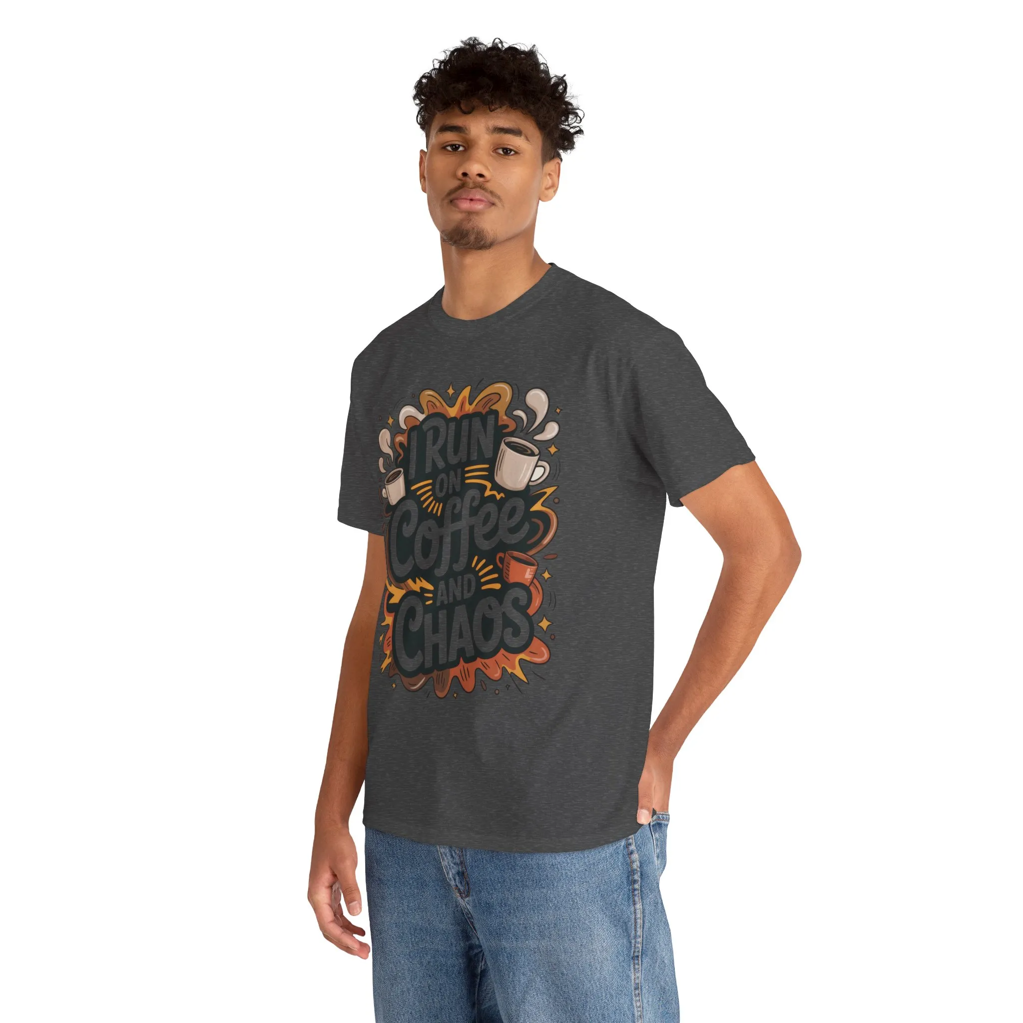 Funny Mens Coffee T-Shirt, I Run on Coffee and Chaos, Caffeinated Chaos Tee for Him, Perfect for Coffee Lovers, , Humor Tee - Image 20